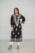Roman Silk Long Kurti with Heavy Traditional Chikankari