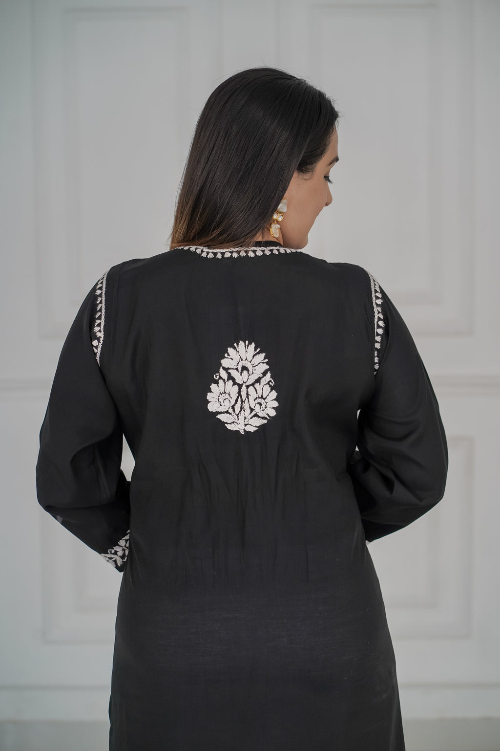 Roman Silk Long Kurti with Heavy Traditional Chikankari