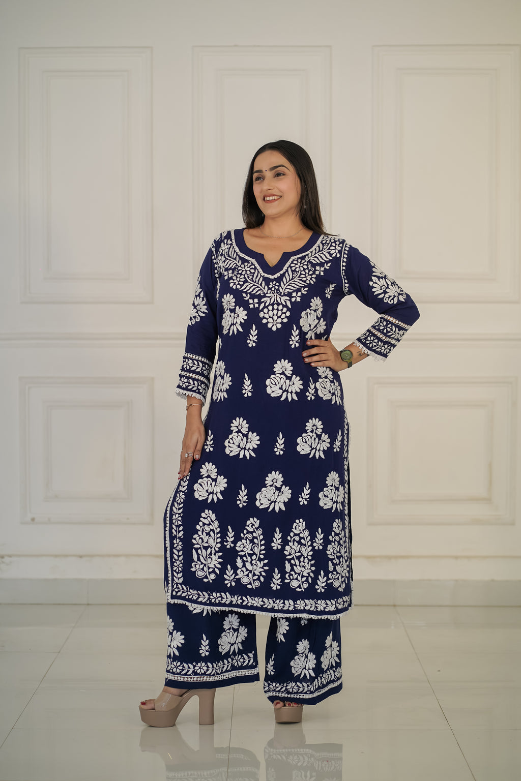 Rayon soft chikankari Plazzo Set