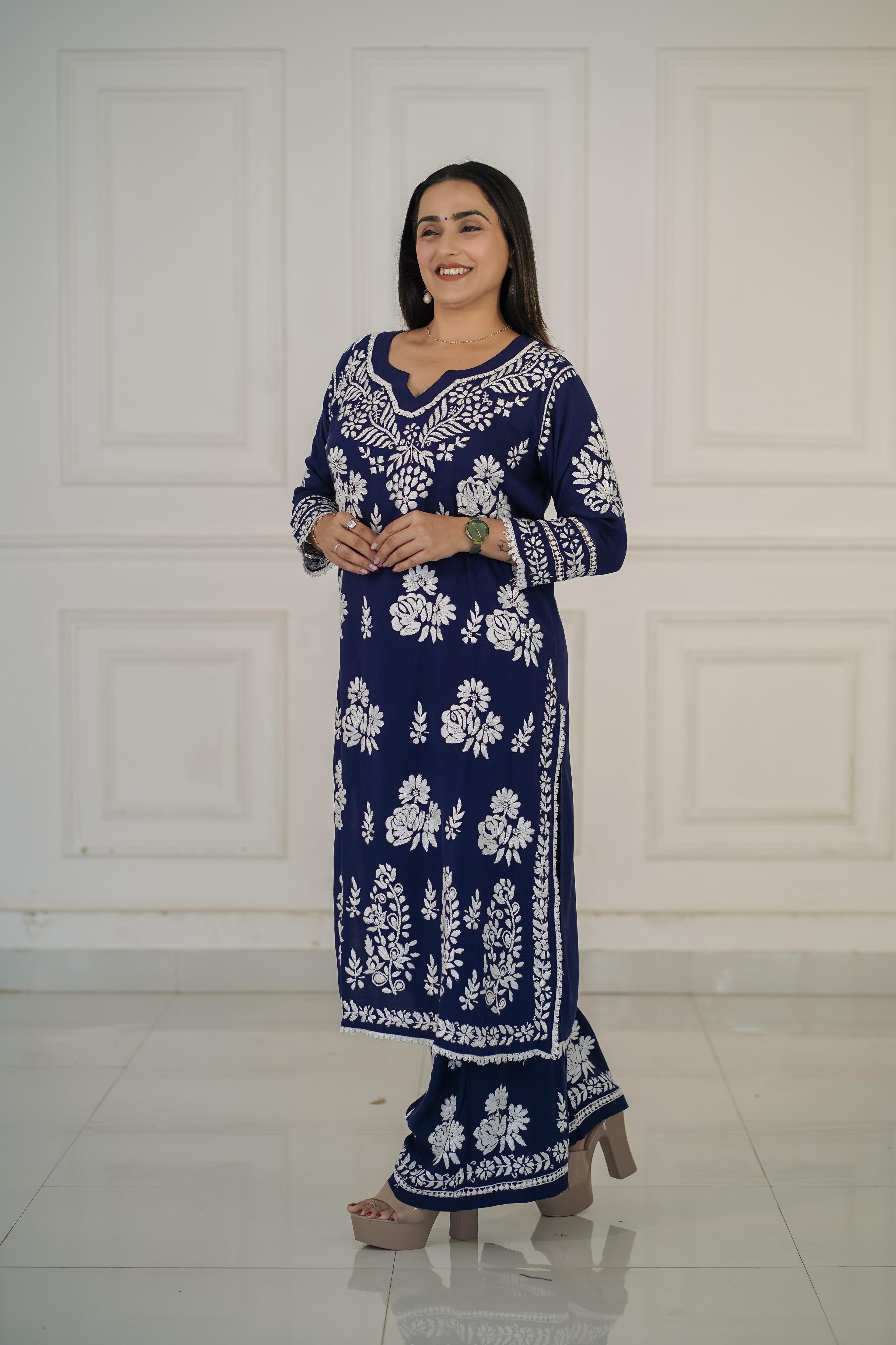 Rayon soft chikankari Plazzo Set