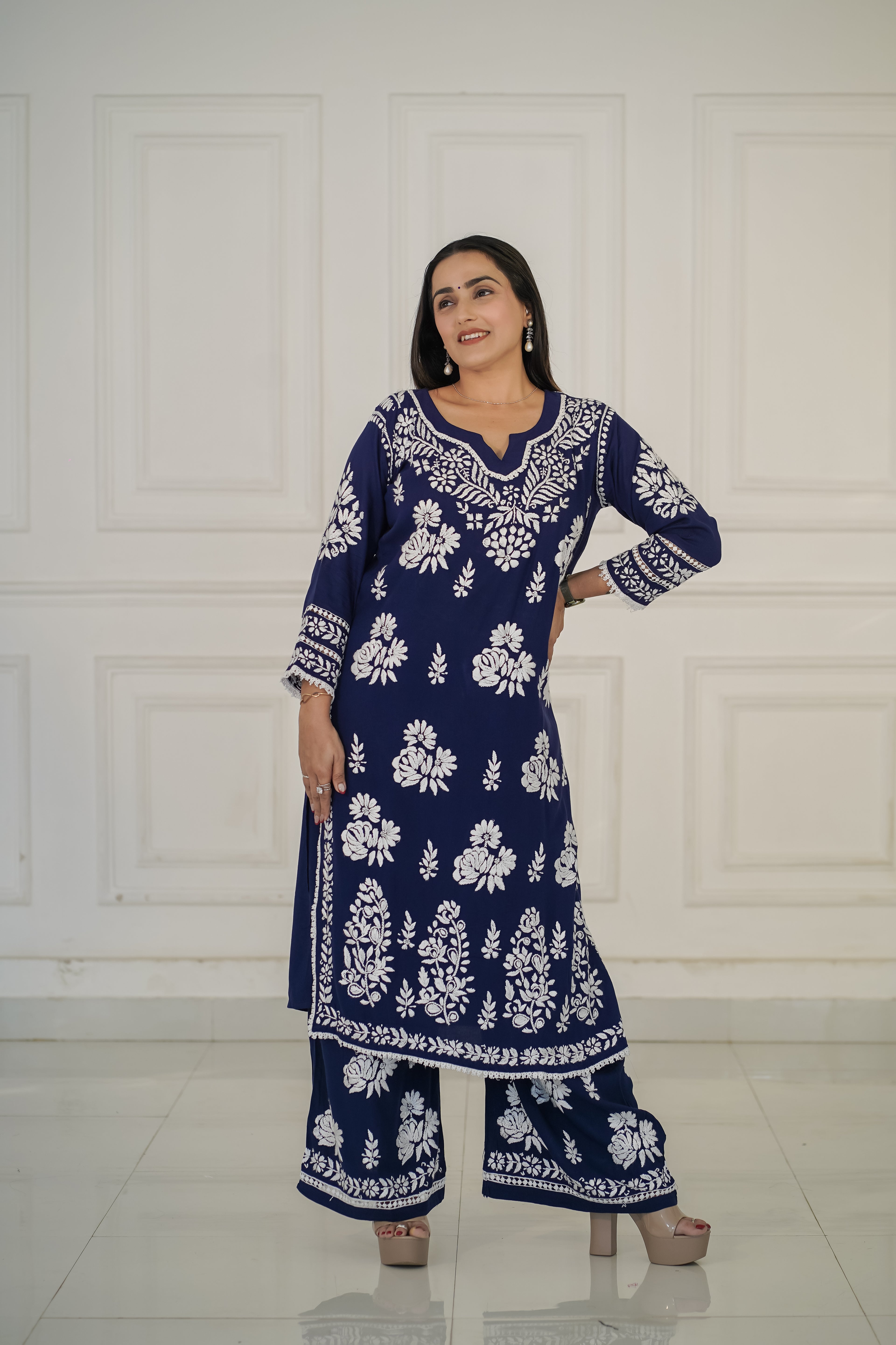 Rayon soft chikankari Plazzo Set