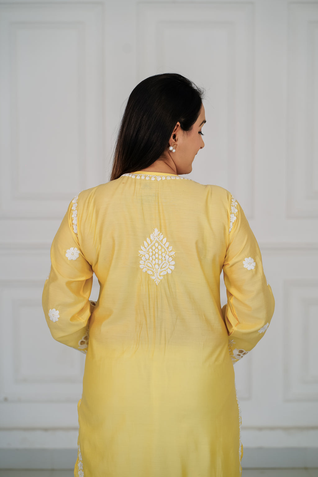 Pure Chanderi Yellow Colour Cutwork Chikankari