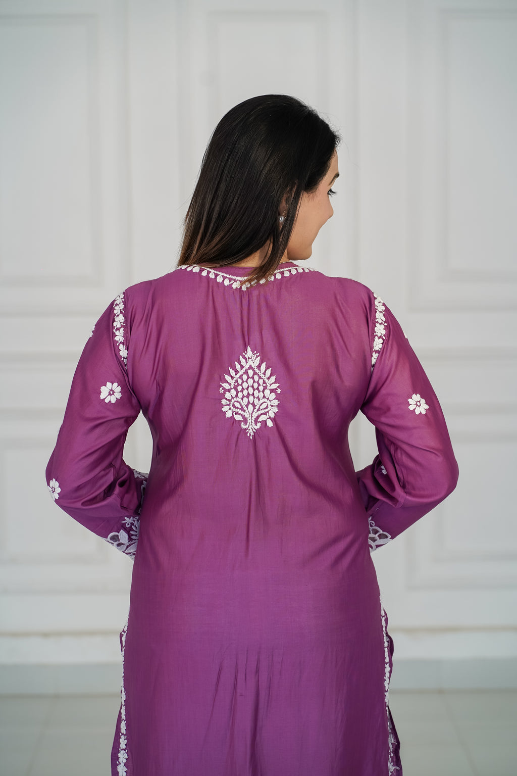 Chanderi Wine Colour Cutwork Kurti
