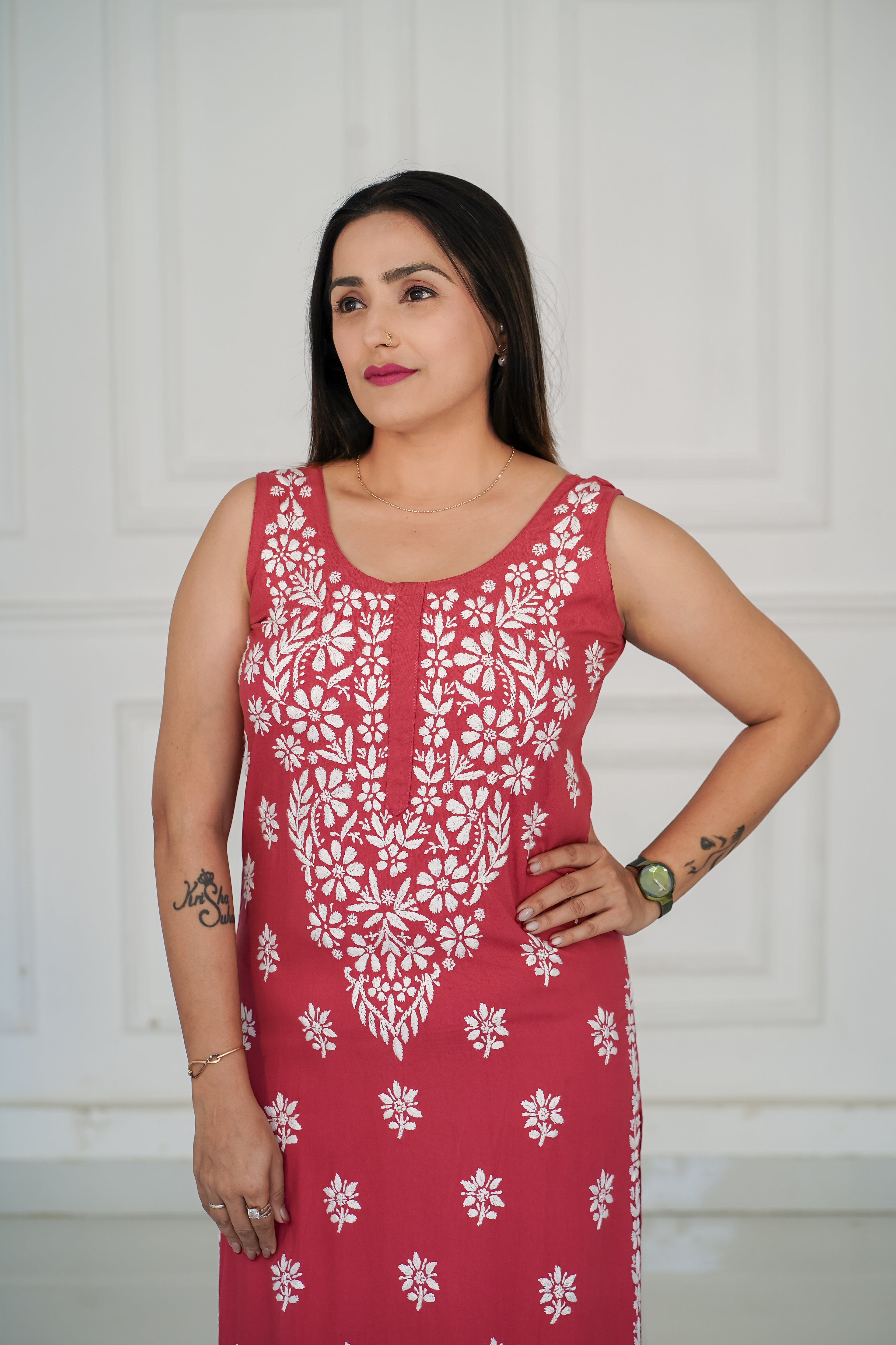 Rayon fabric Kurti slim fit kurti with traditional chikankari work
