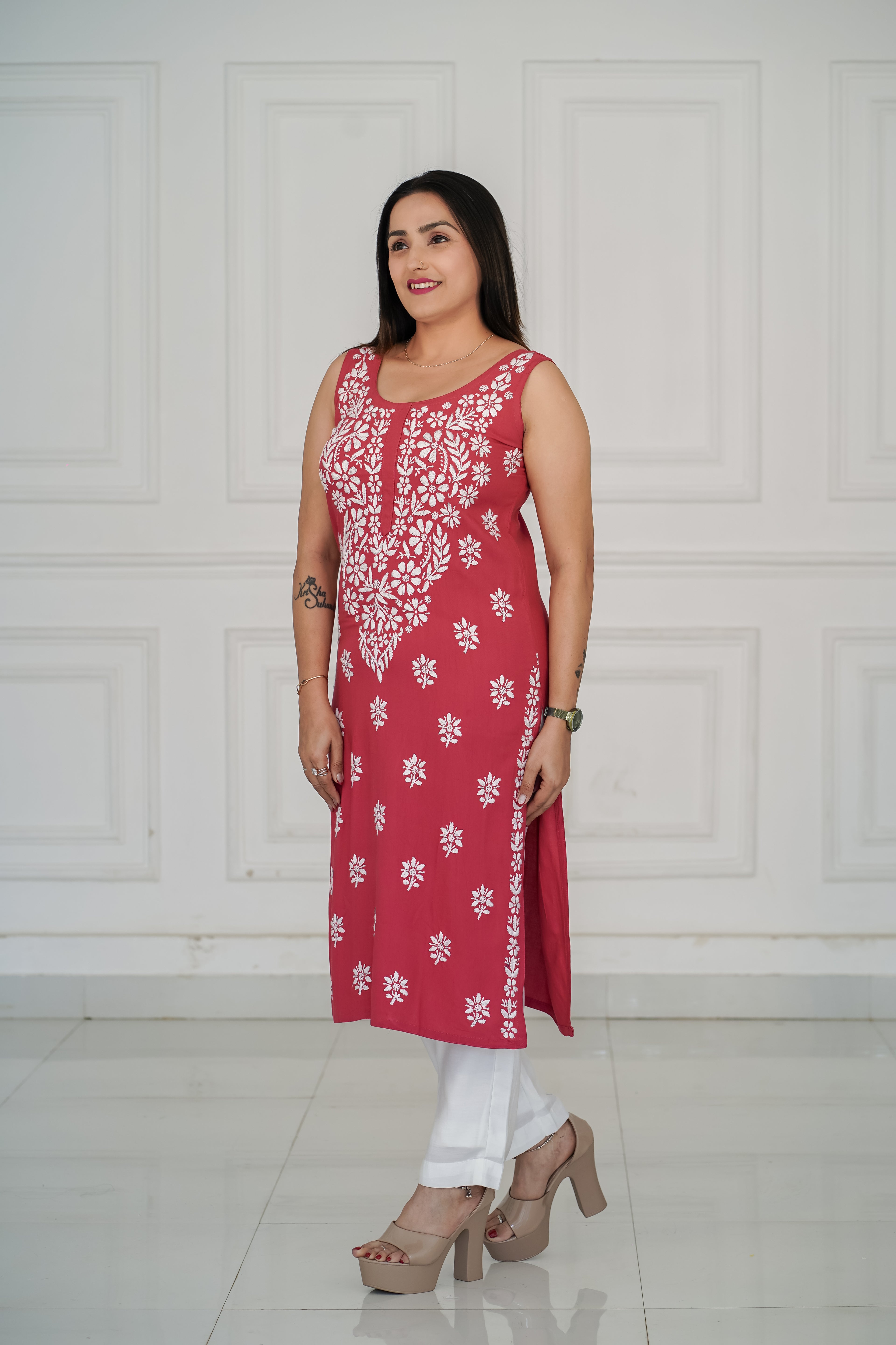 Rayon fabric Kurti slim fit kurti with traditional chikankari work
