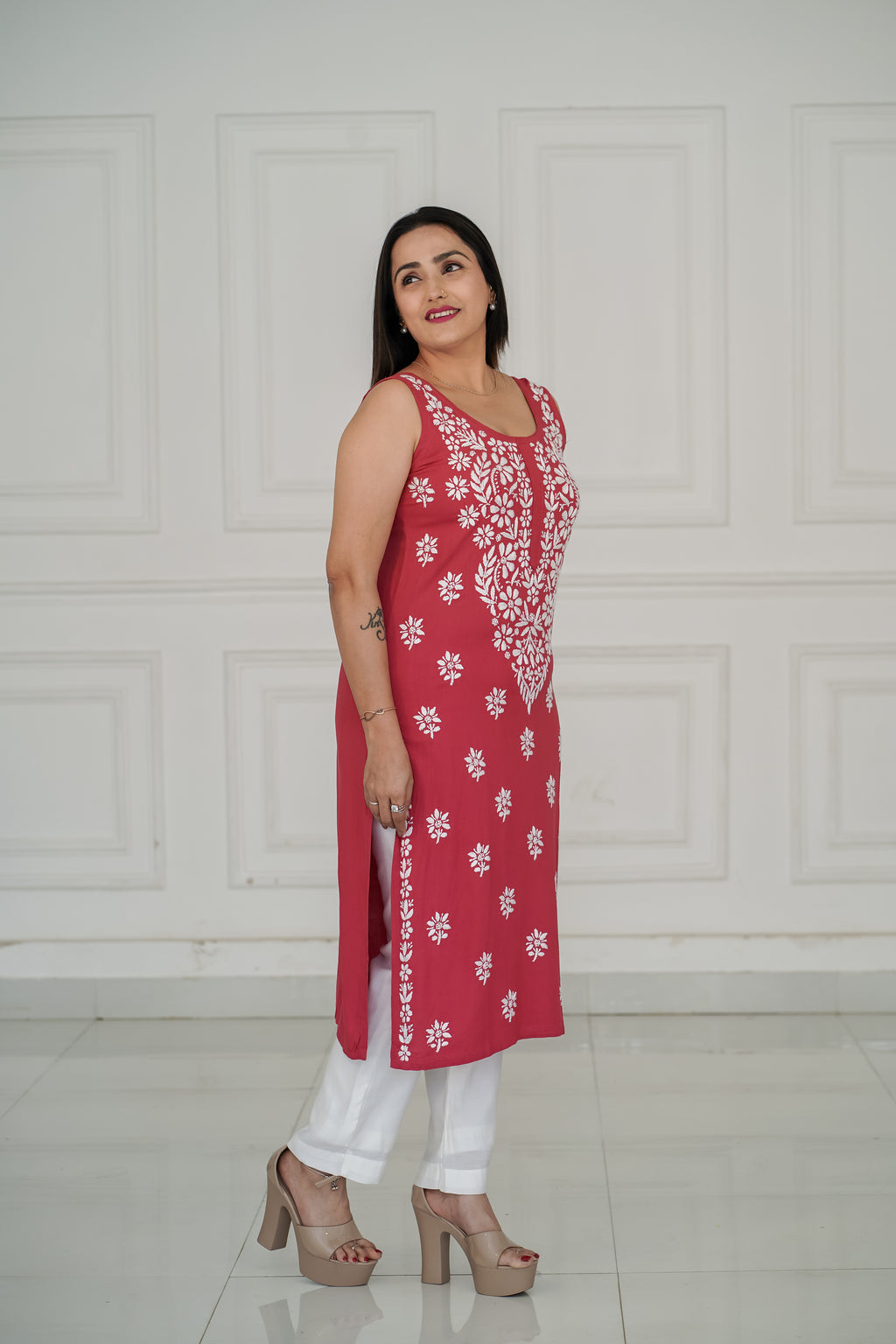 Rayon fabric Kurti slim fit kurti with traditional chikankari work