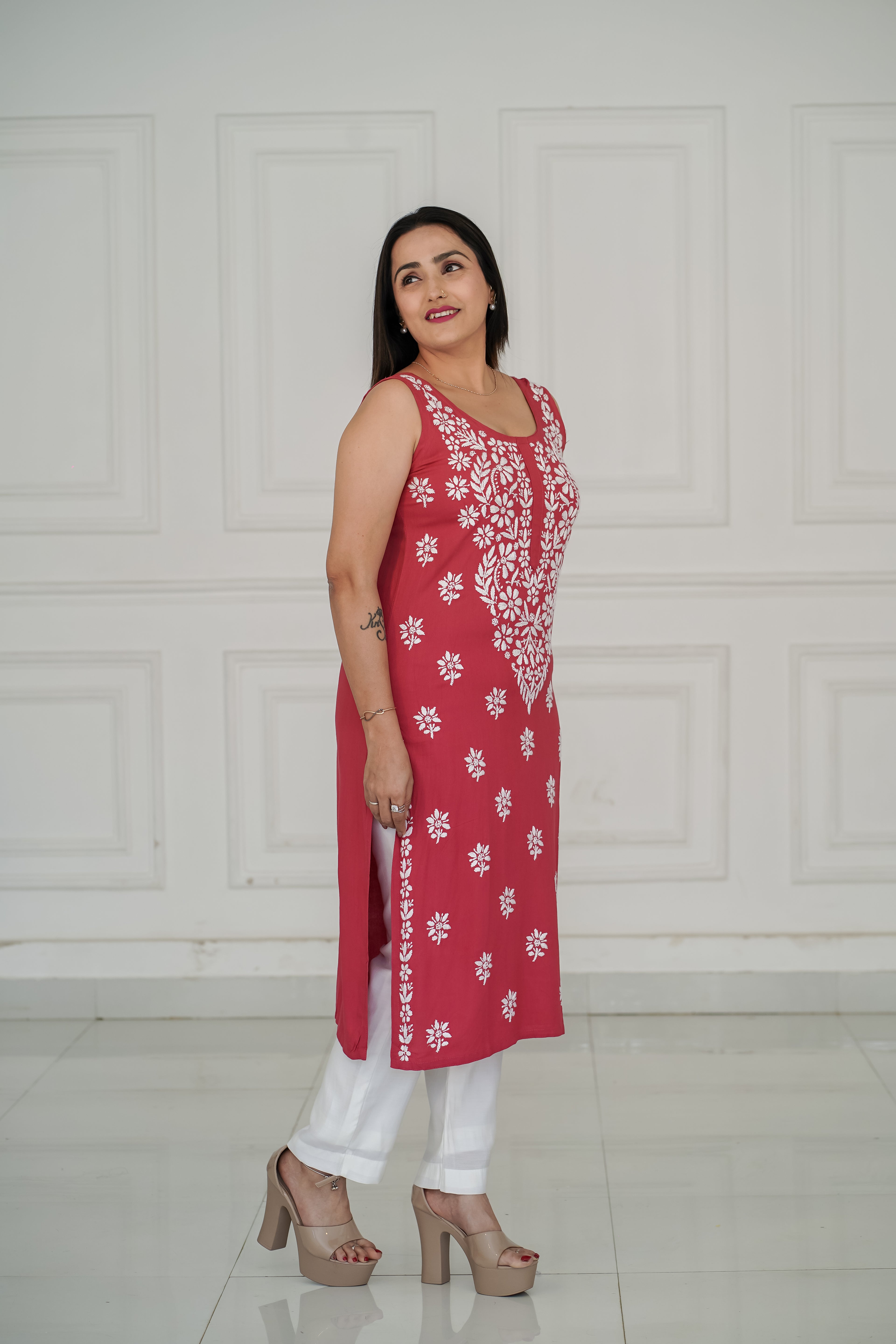Rayon fabric Kurti slim fit kurti with traditional chikankari work