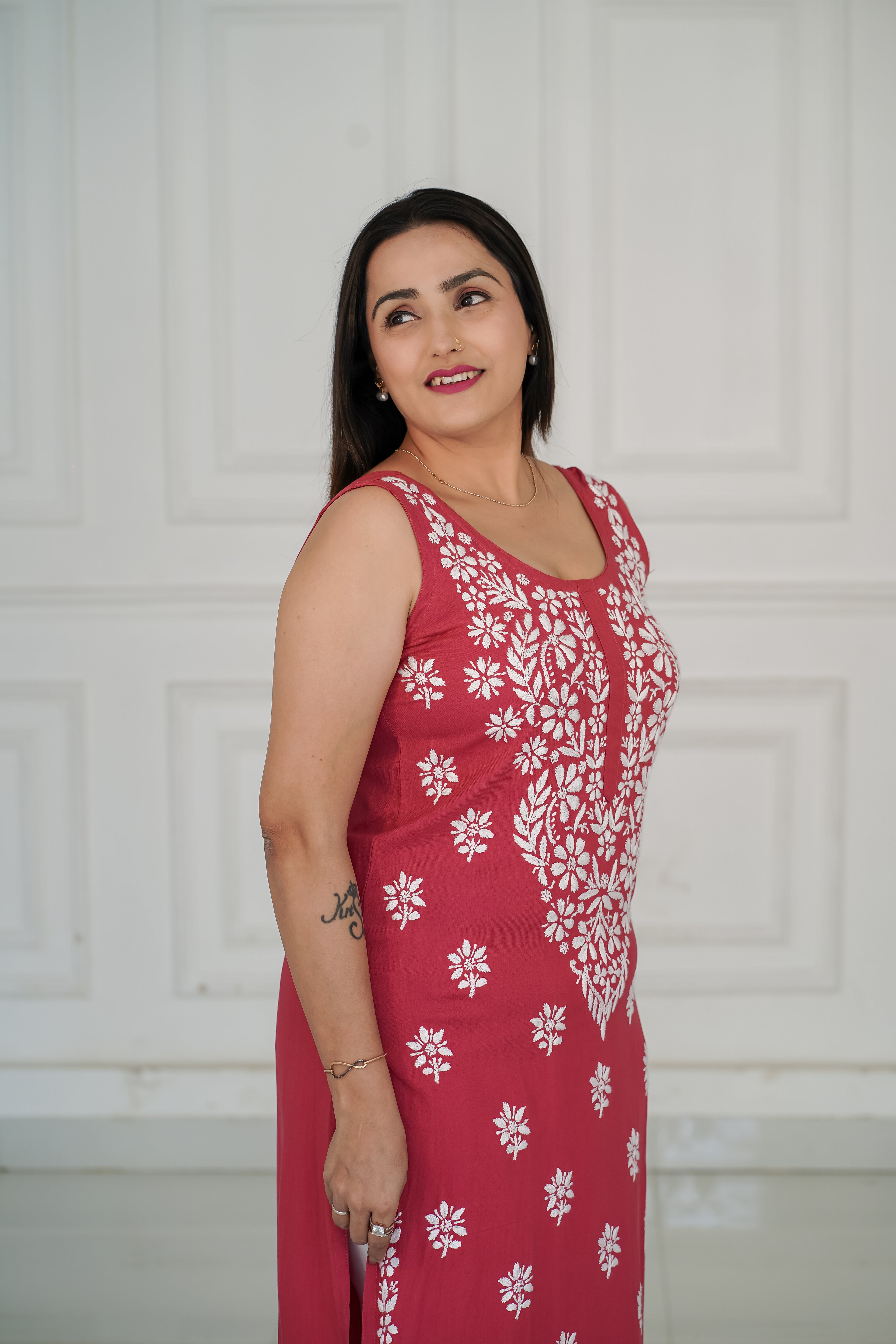 Rayon fabric Kurti slim fit kurti with traditional chikankari work