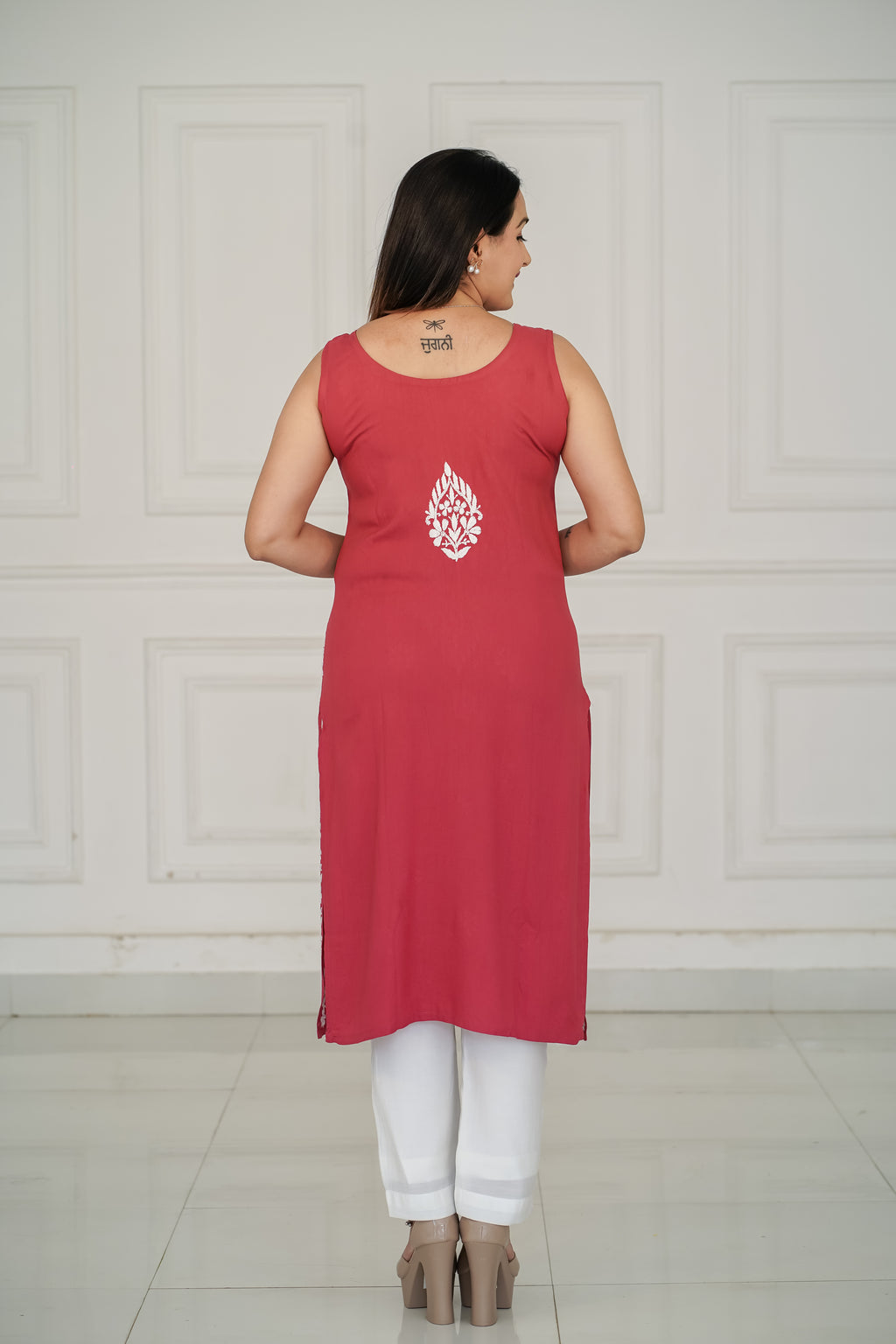 Rayon fabric Kurti slim fit kurti with traditional chikankari work