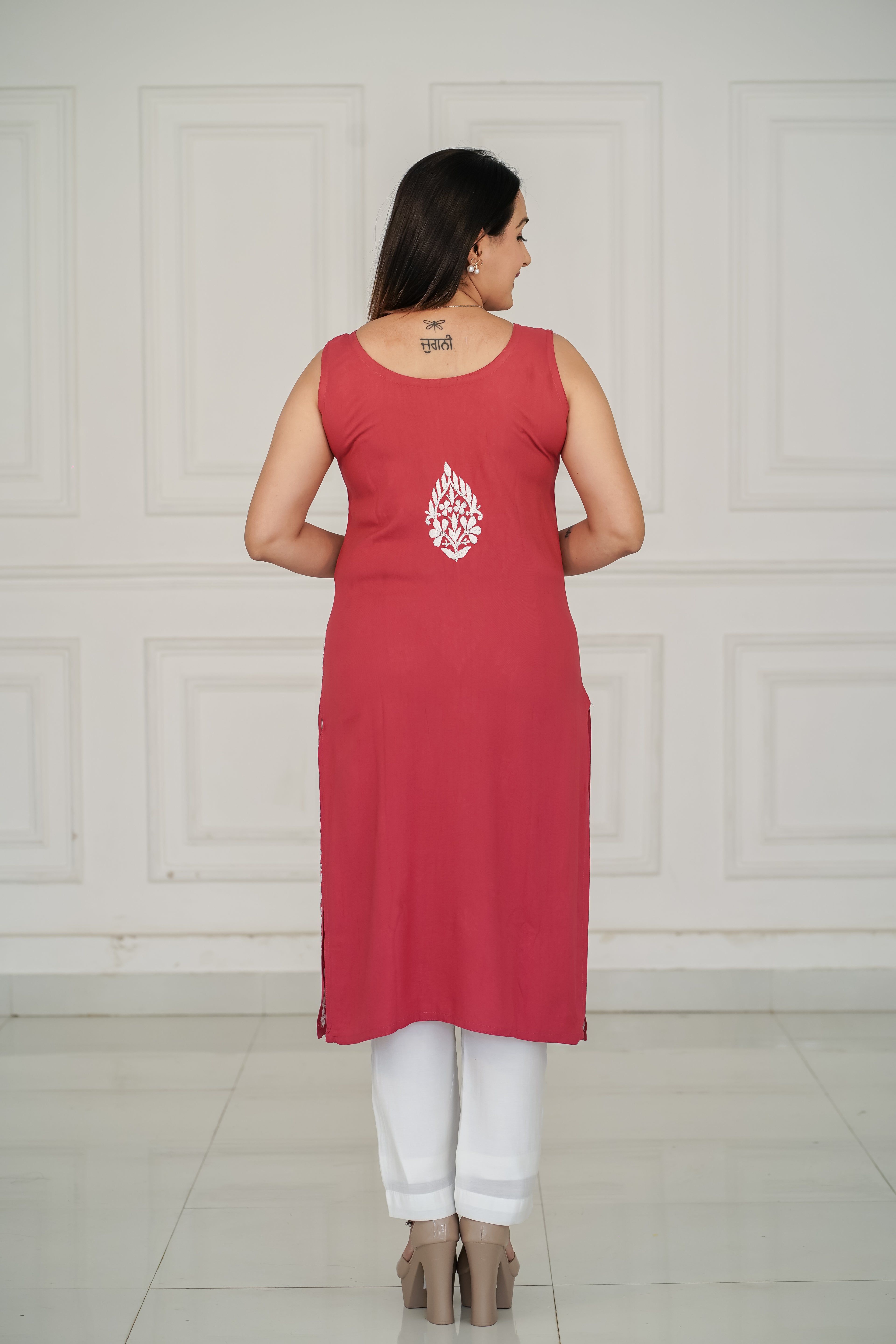 Rayon fabric Kurti slim fit kurti with traditional chikankari work