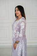 Grey Pure Muslin Short Kurti with 3D Chikankari