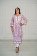 Lilac Hue Muslin Kurti in 3D Chikankari