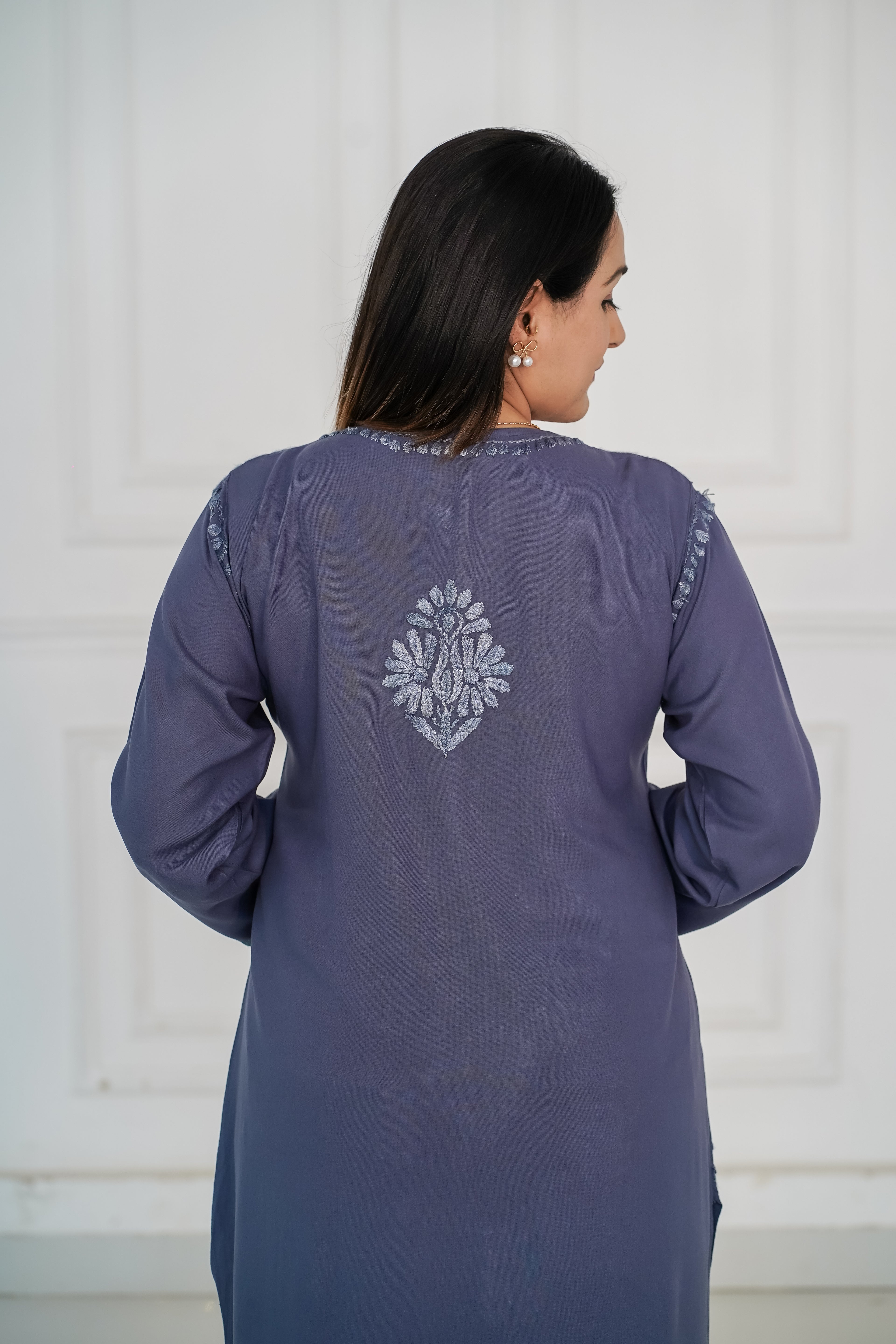 Rayon Kurti with Same Colour Chikankari work in Red and Grey Colour.