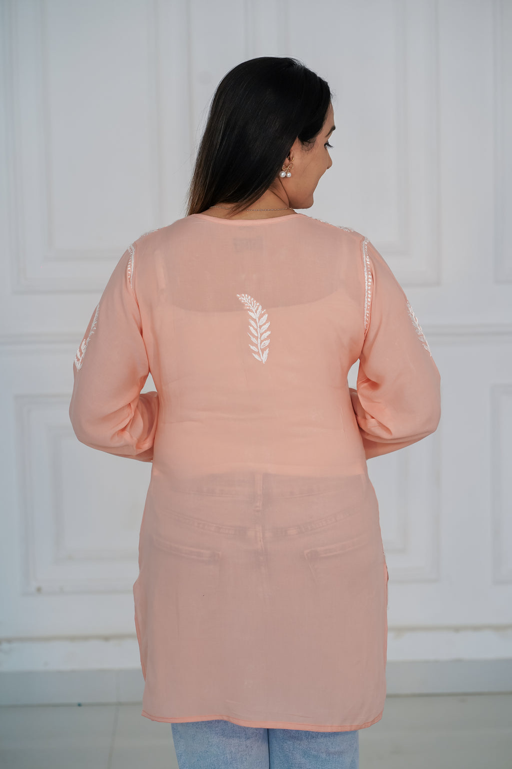 Peach Colour Cotton Short Kurti