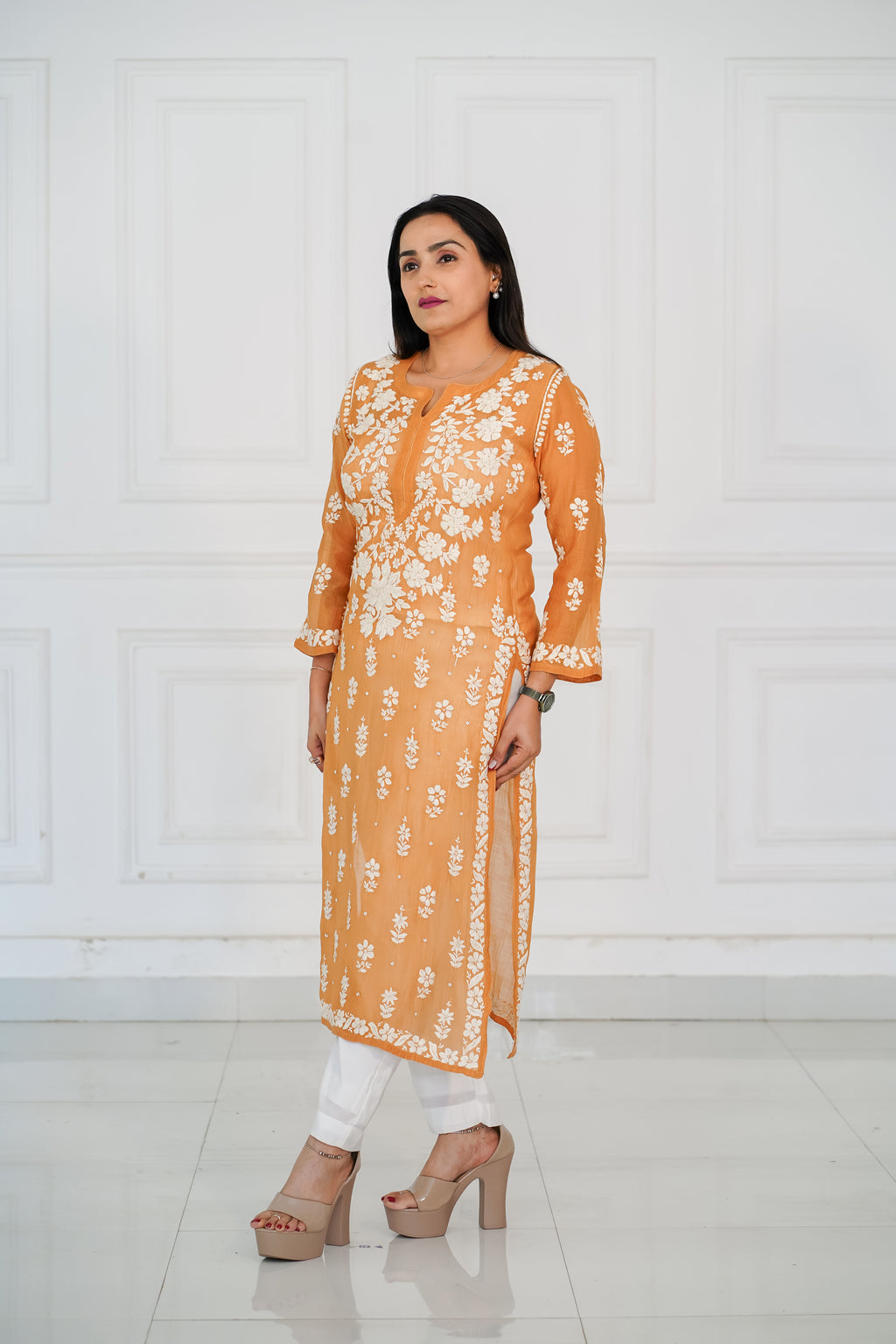 Chanderi Mustard Kurti with Handwork