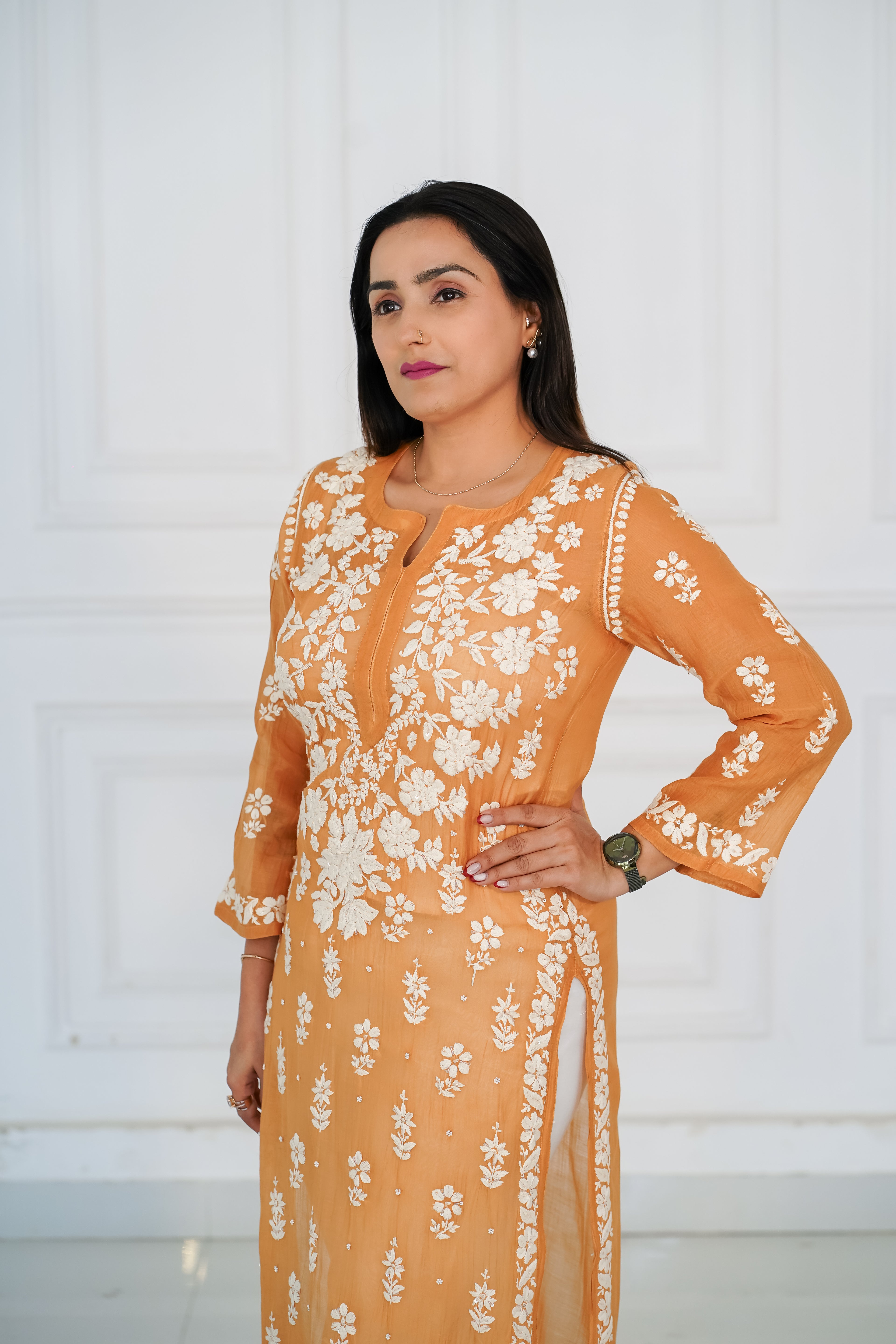 Chanderi Mustard Kurti with Handwork