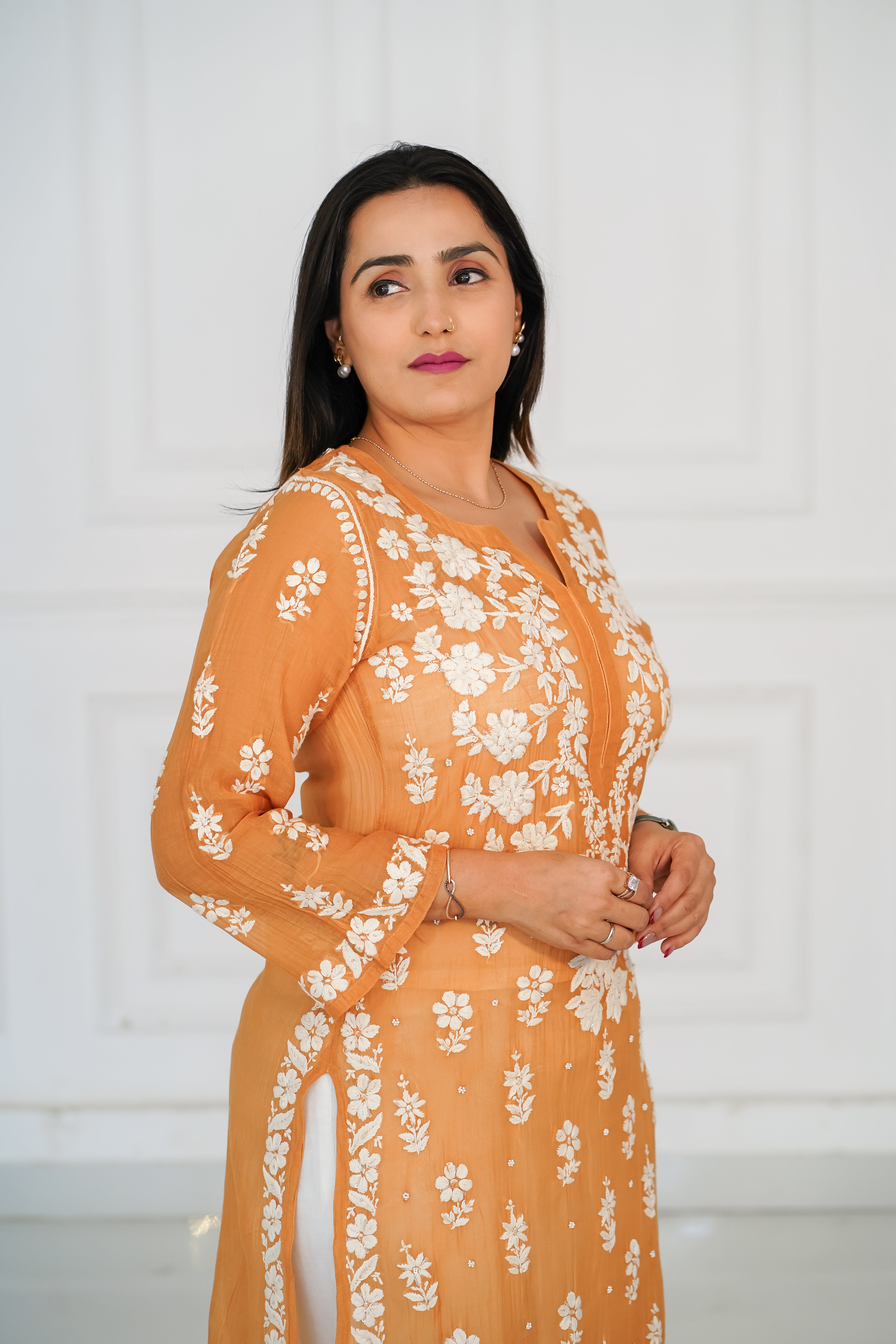 Chanderi Mustard Kurti with Handwork