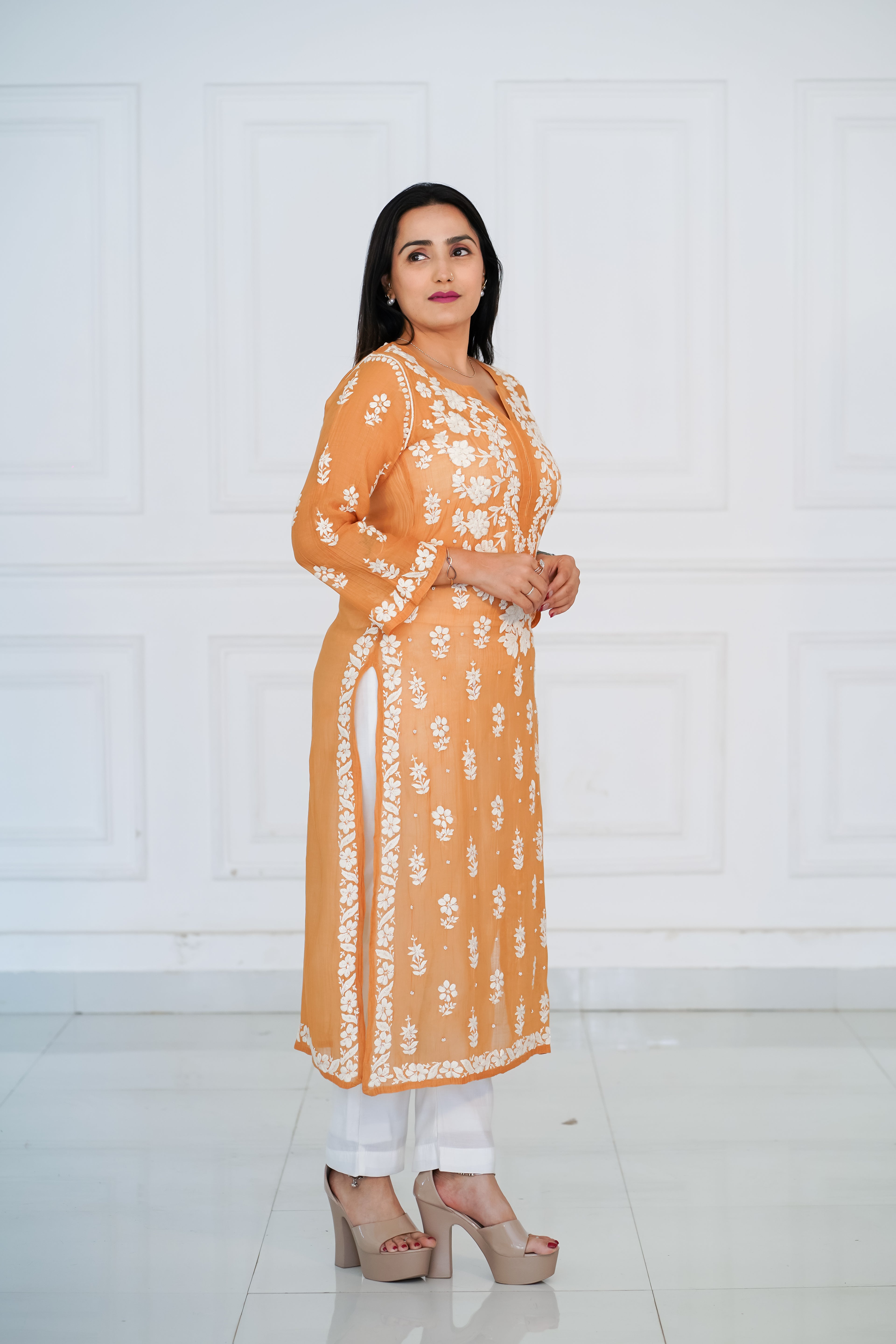 Chanderi Mustard Kurti with Handwork