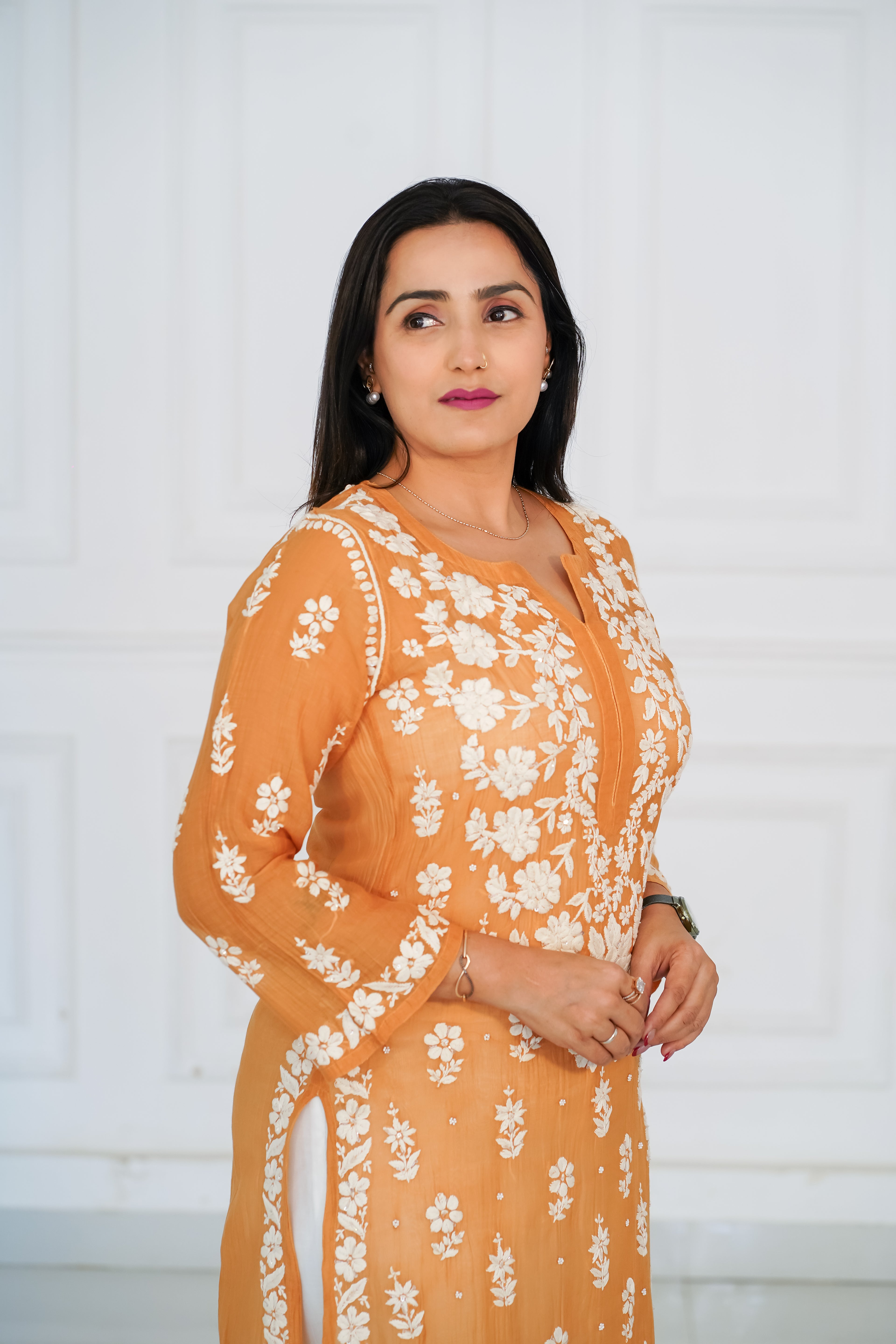 Chanderi Mustard Kurti with Handwork
