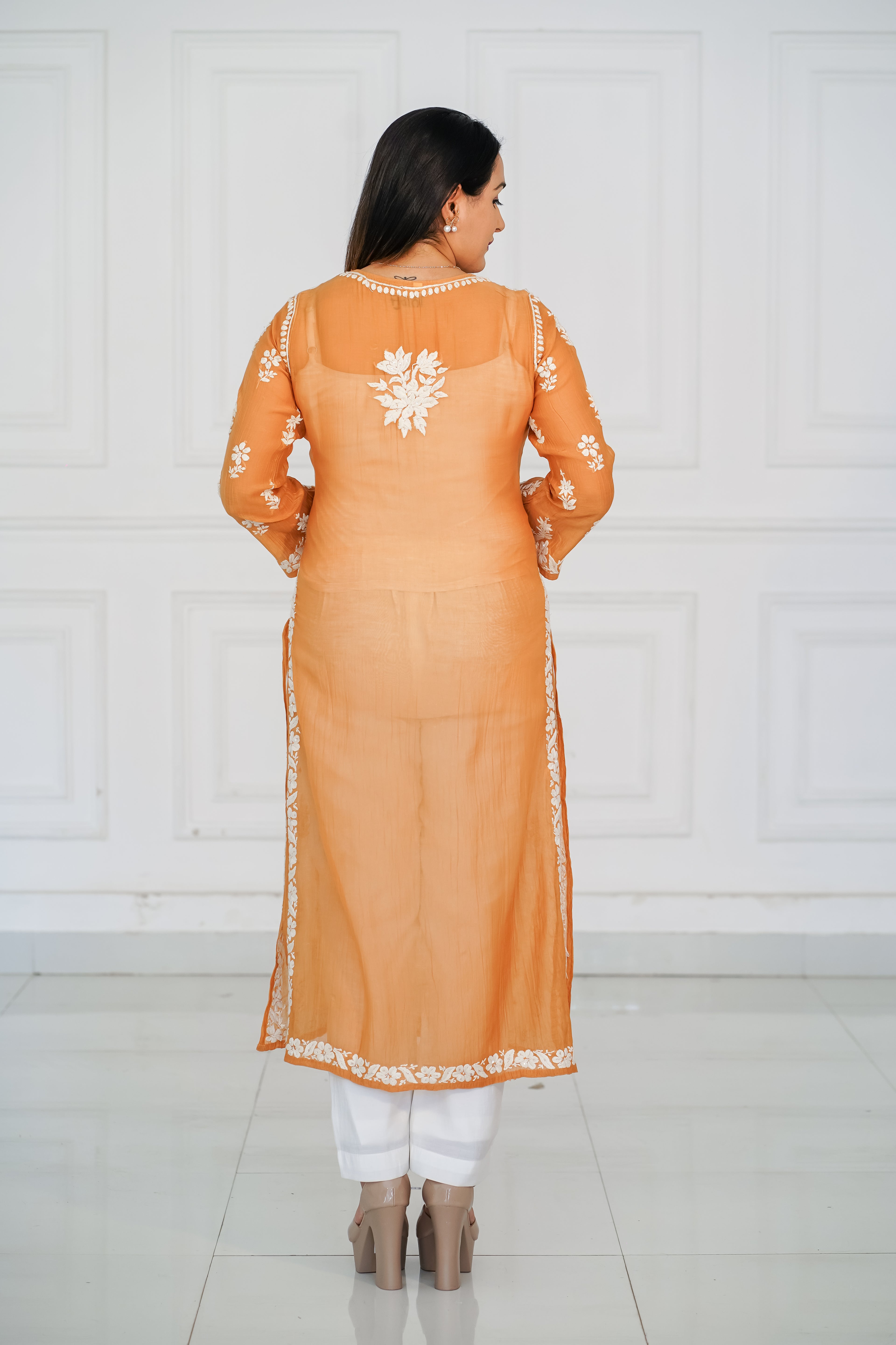Chanderi Mustard Kurti with Handwork