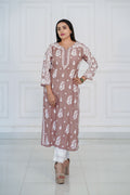 Muslin kurti with 3d chikankari in 2 colours mauve and pastel peach