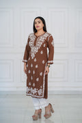 Brown and Maroon colour Rayon Traditional Chikankari design kurti