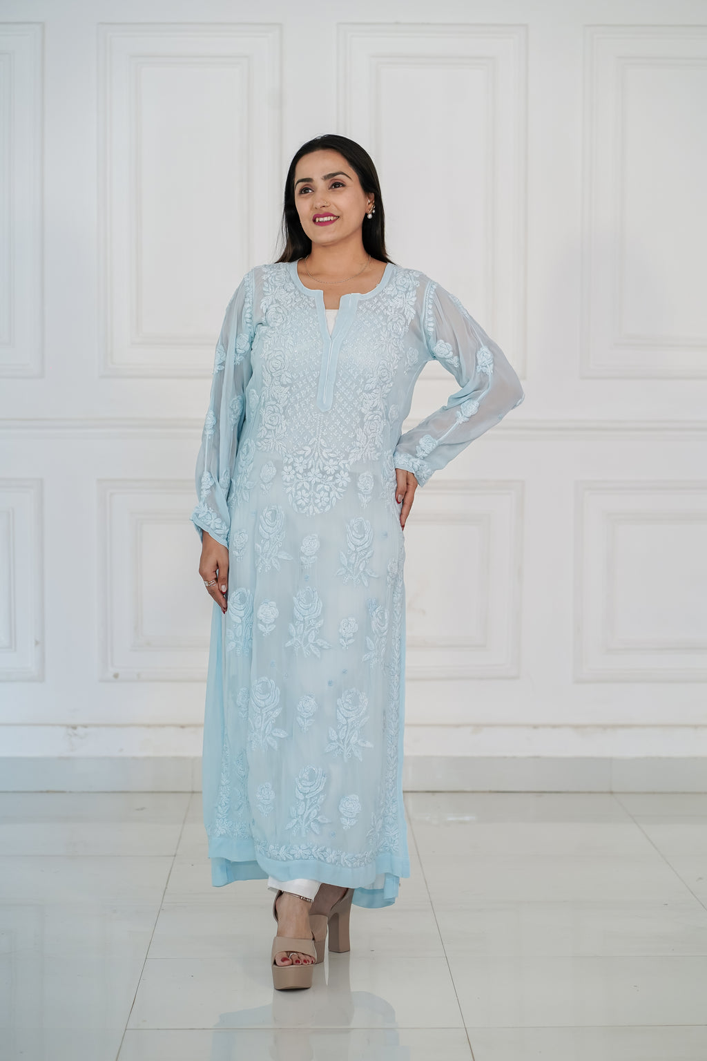 Light Blue Handwork Viscose Kurti