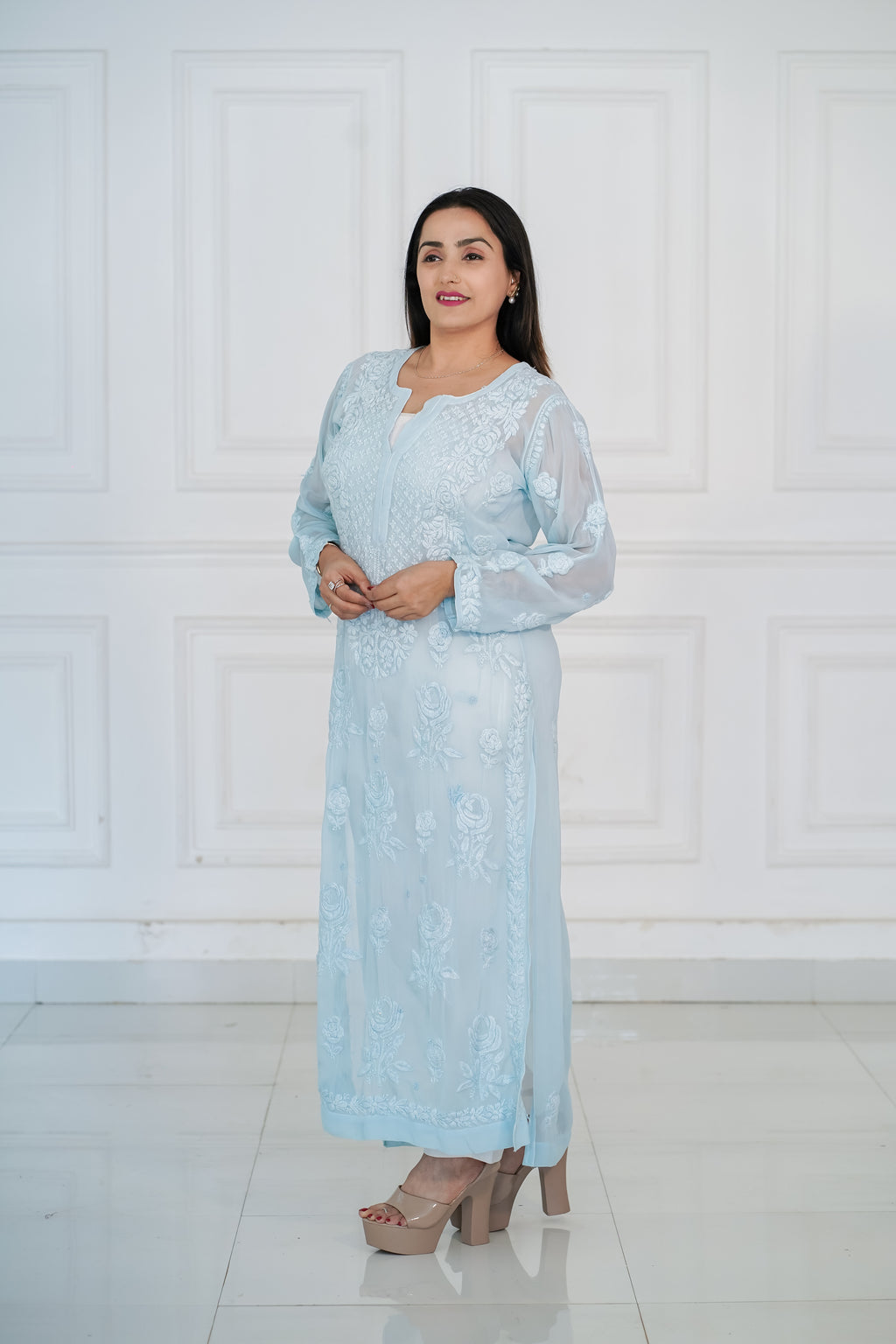 Light Blue Handwork Viscose Kurti
