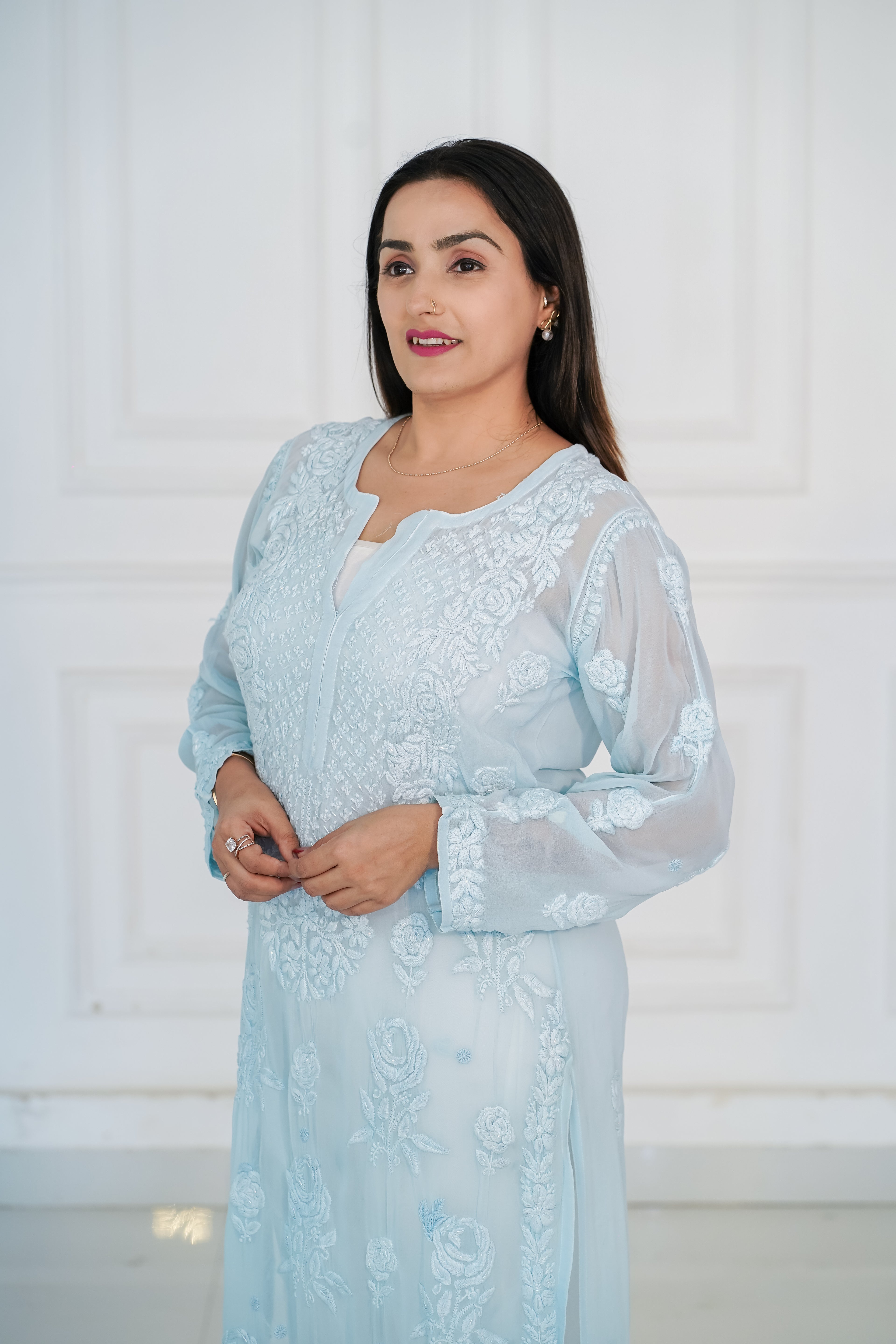 Light Blue Handwork Viscose Kurti