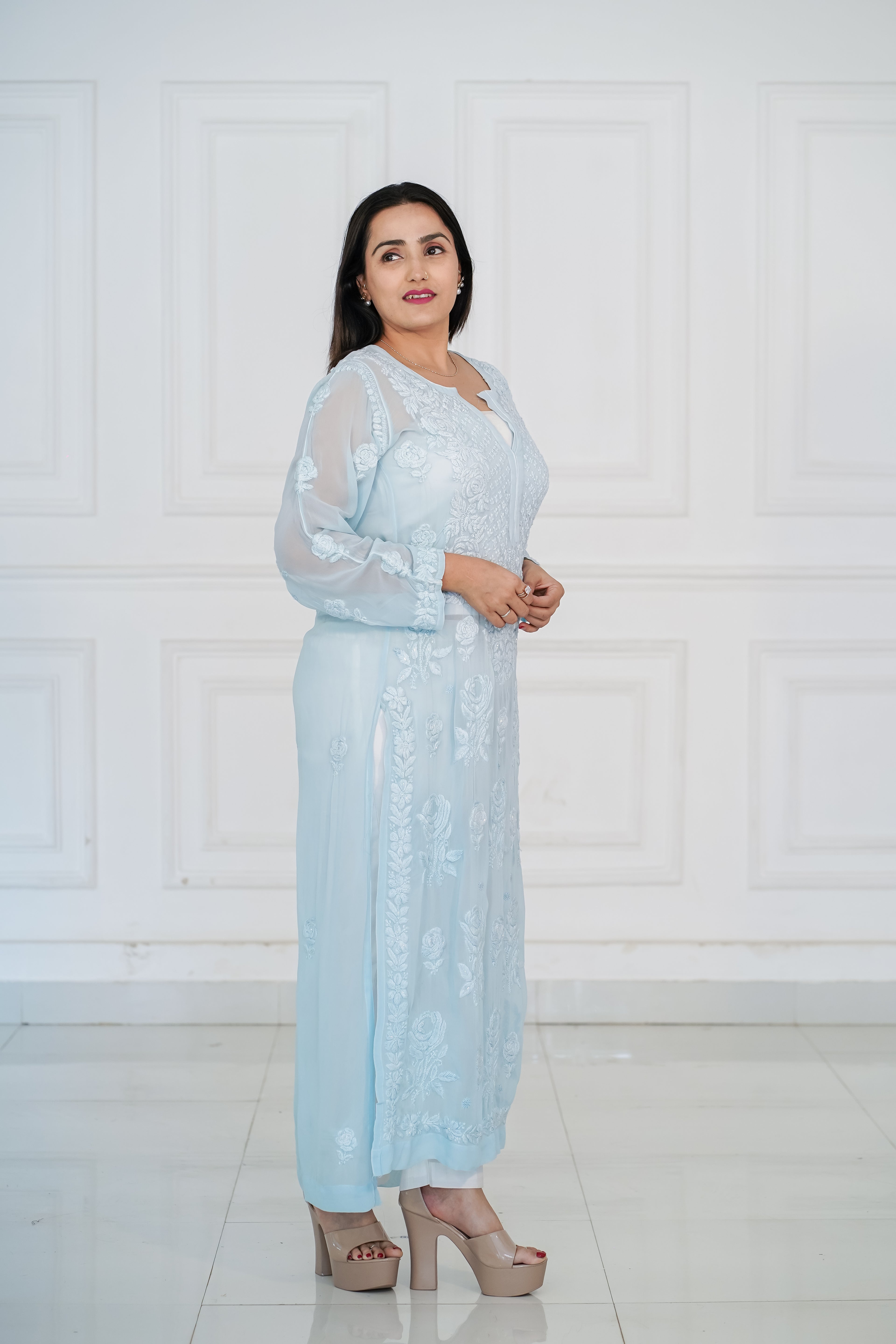 Light Blue Handwork Viscose Kurti
