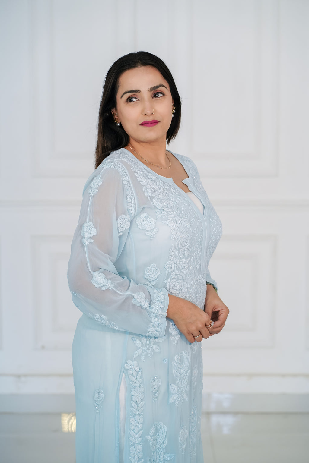 Light Blue Handwork Viscose Kurti