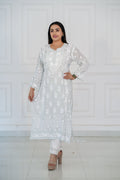 Pastel Grey Pure Muslin Kurti with 3D Chikankari Work