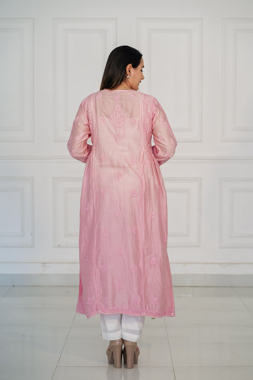 Pure Chanderi Chikankari with Handwork Kurti