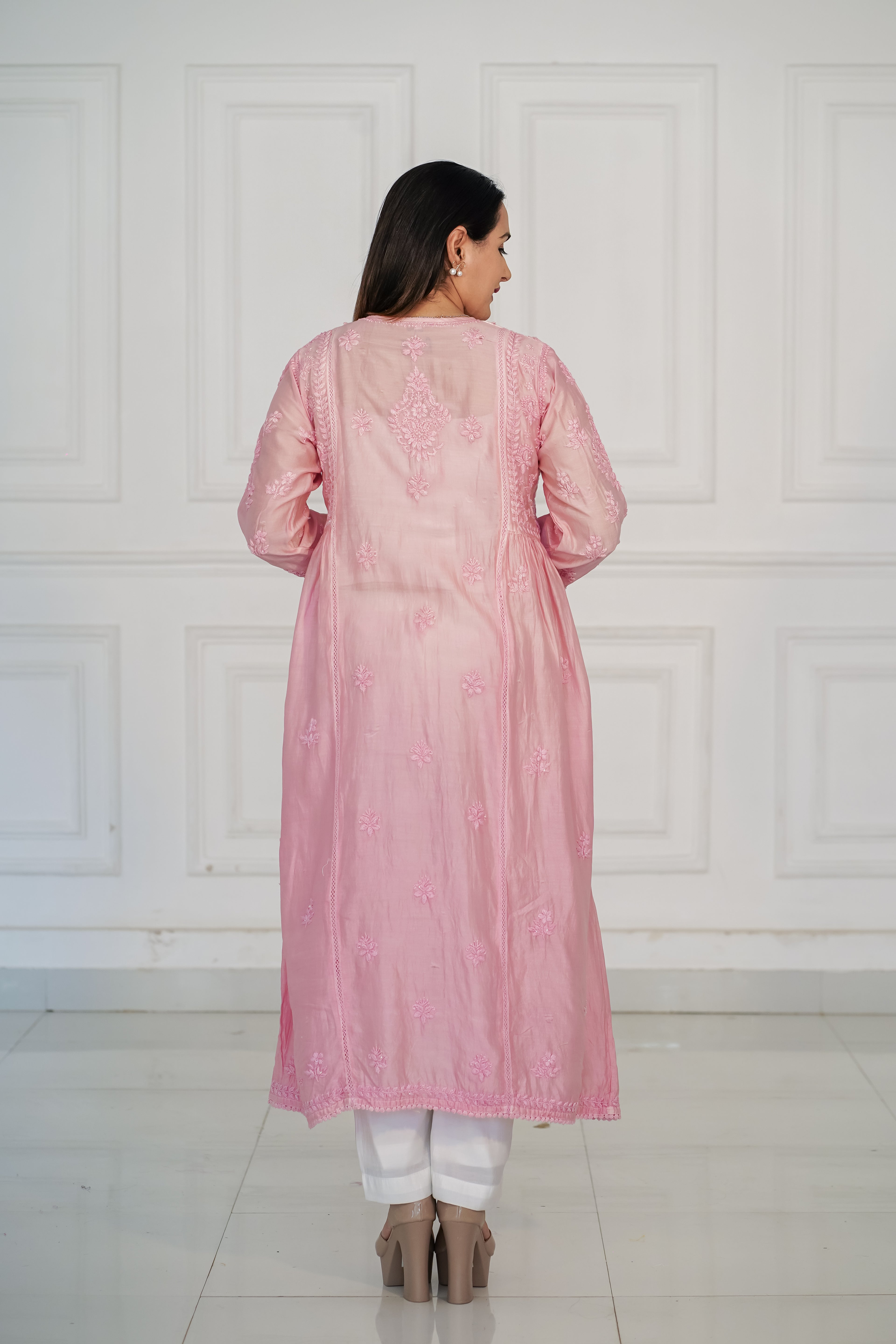 Pure Chanderi Chikankari with Handwork Kurti
