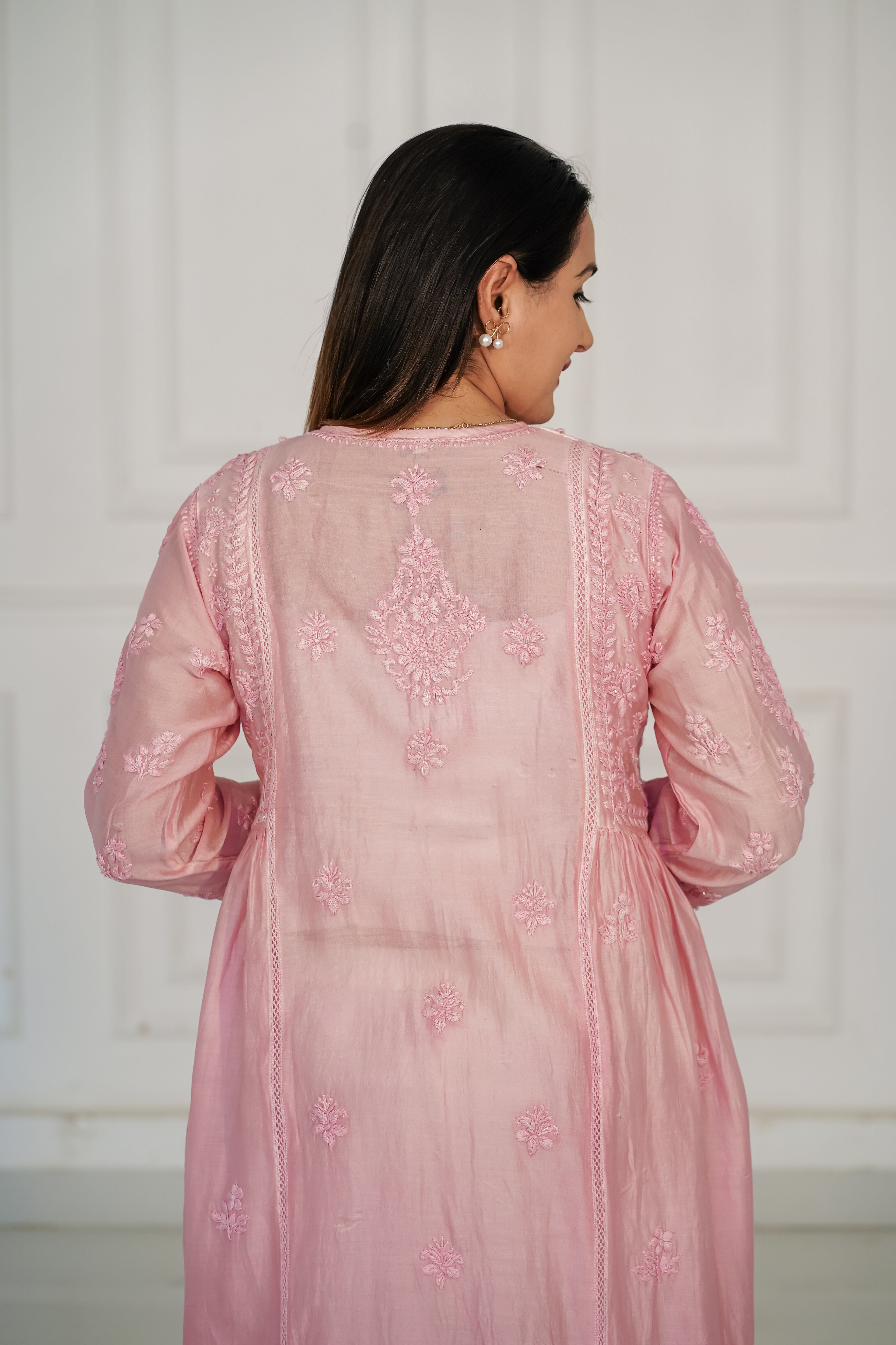Pure Chanderi Chikankari with Handwork Kurti