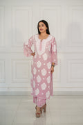 Pure Crepe Light Pink Palazzo Set in 3D Chikankari