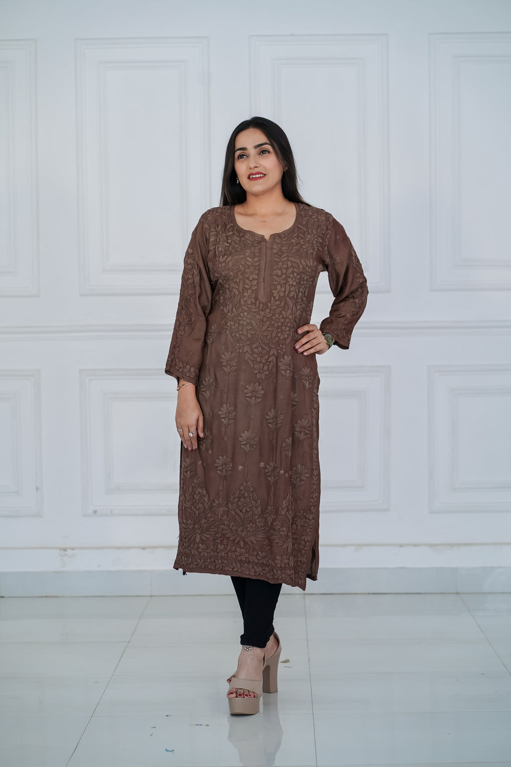 Viscose Long Kurti with 3D Chikankari