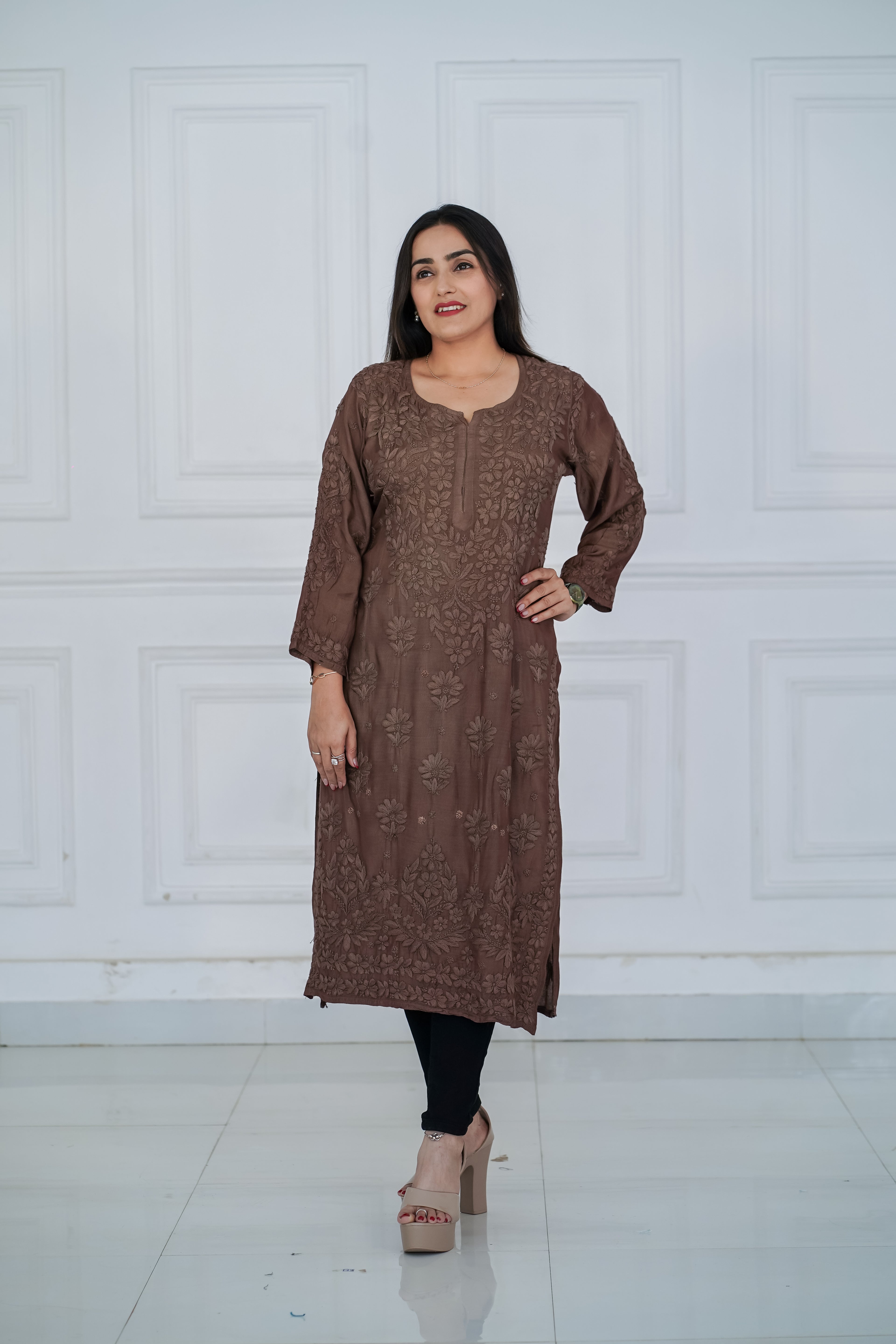 Viscose Long Kurti with 3D Chikankari