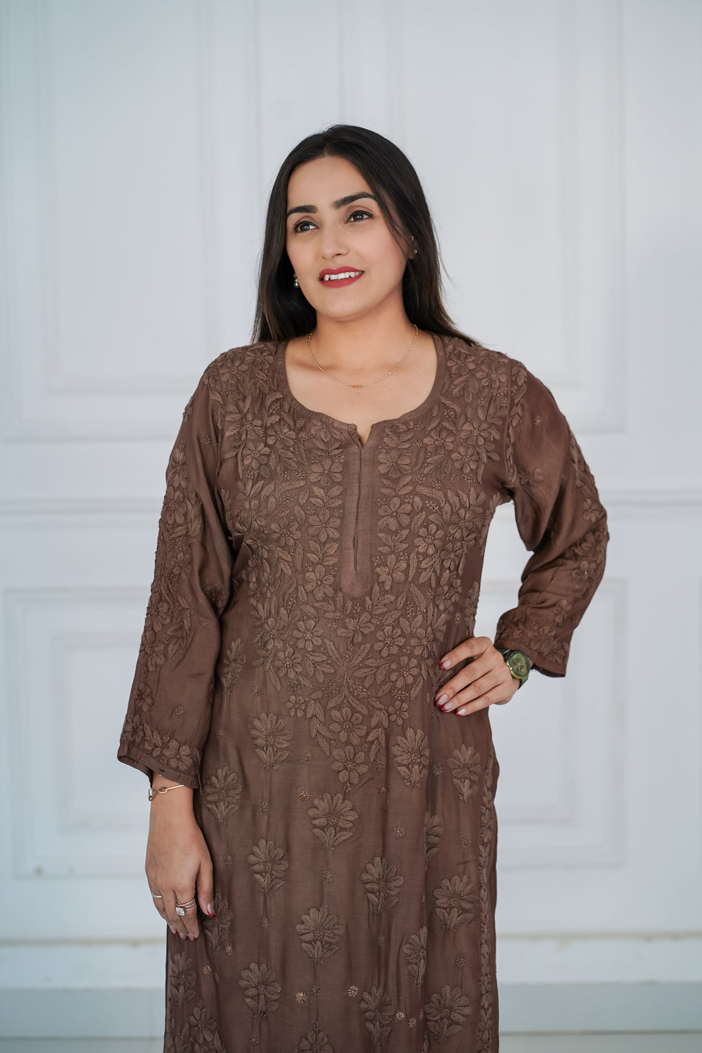 Viscose Long Kurti with 3D Chikankari