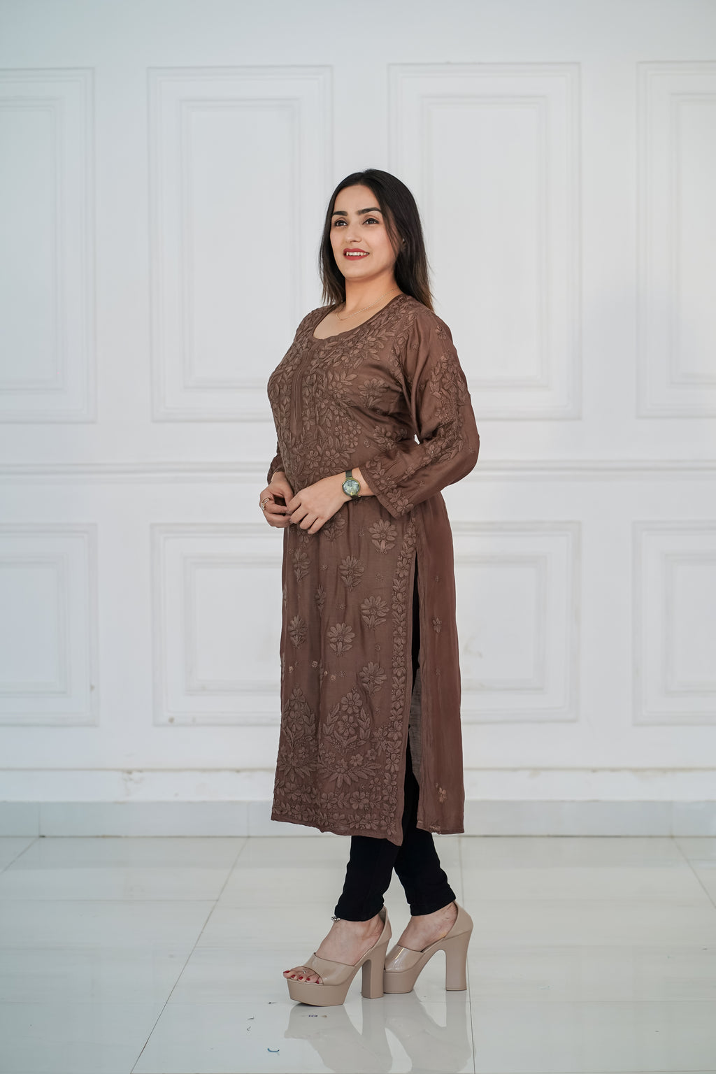 Viscose Long Kurti with 3D Chikankari