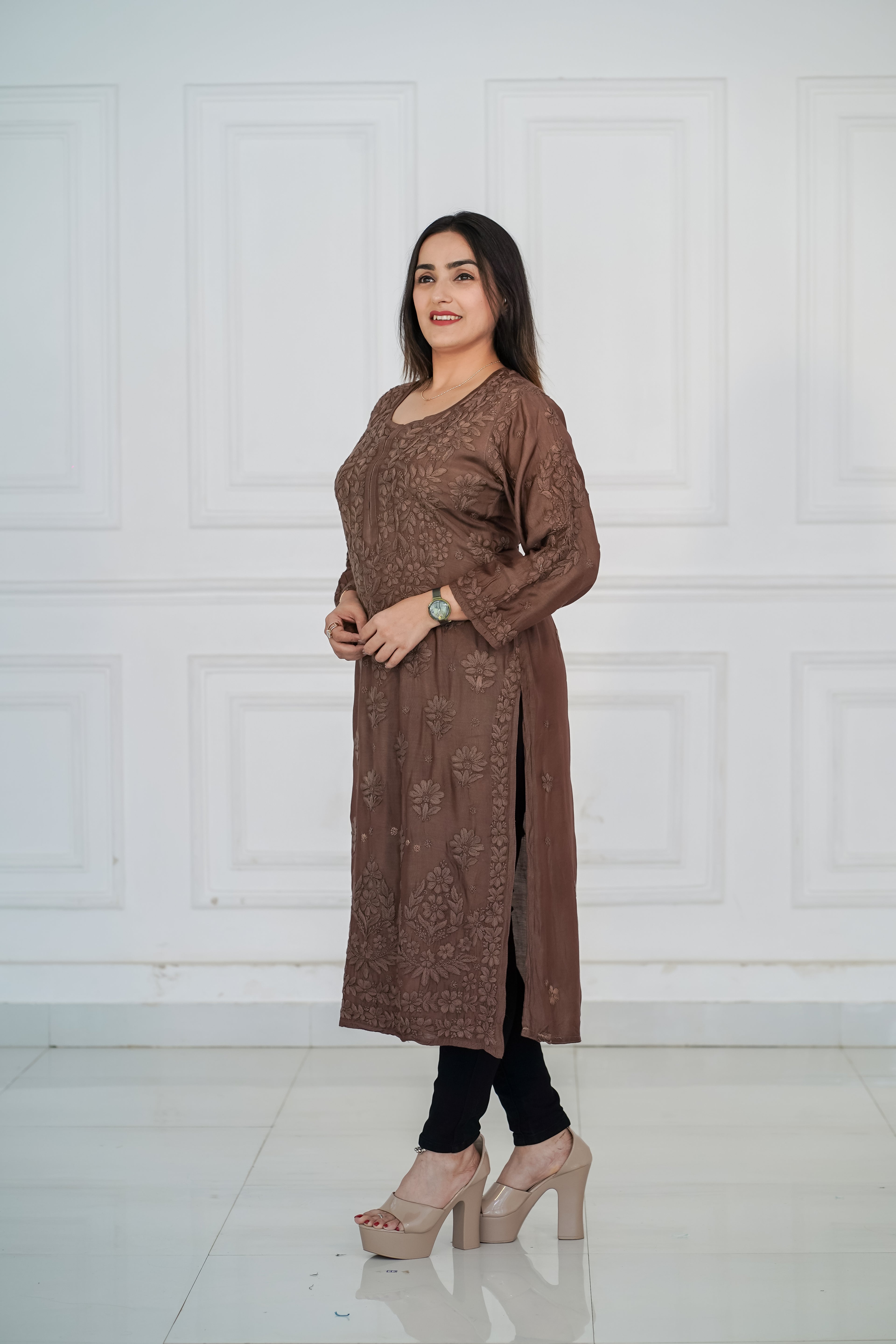 Viscose Long Kurti with 3D Chikankari