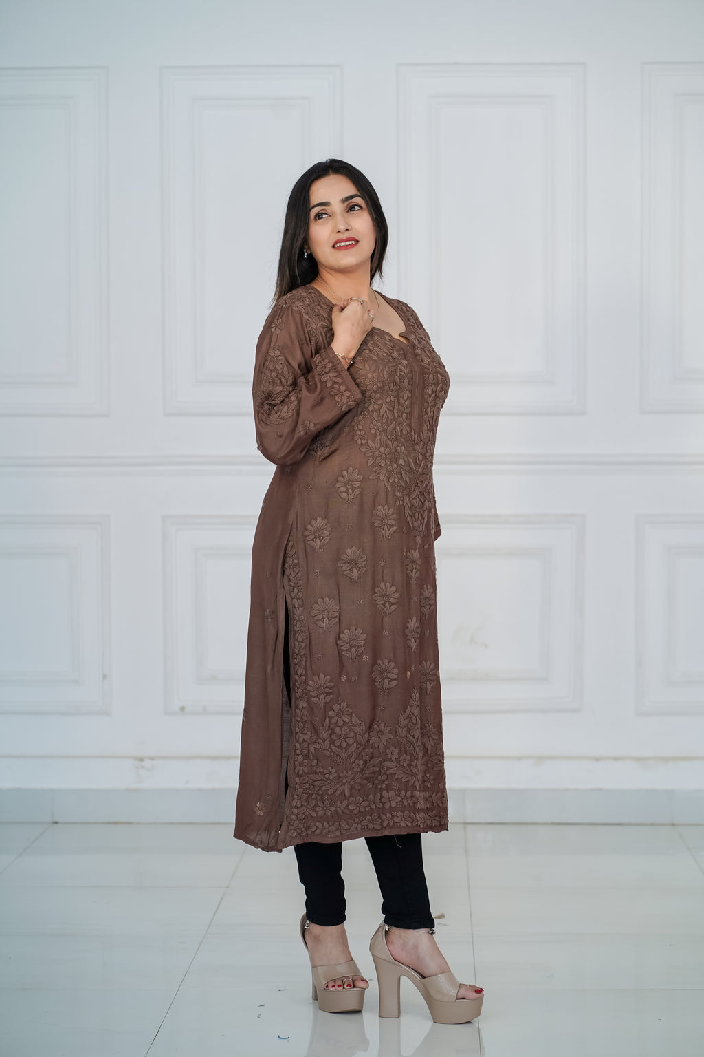 Viscose Long Kurti with 3D Chikankari