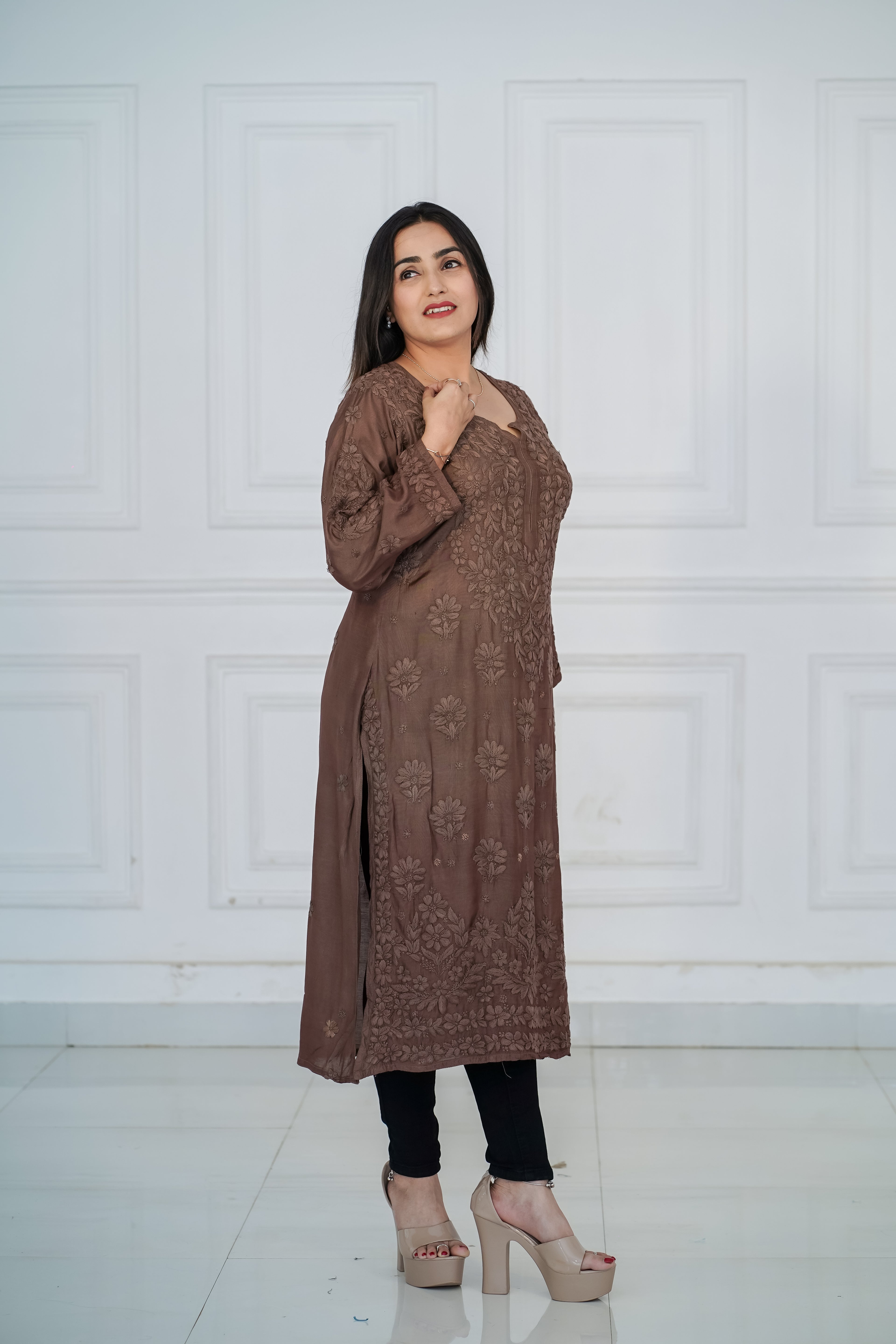 Viscose Long Kurti with 3D Chikankari