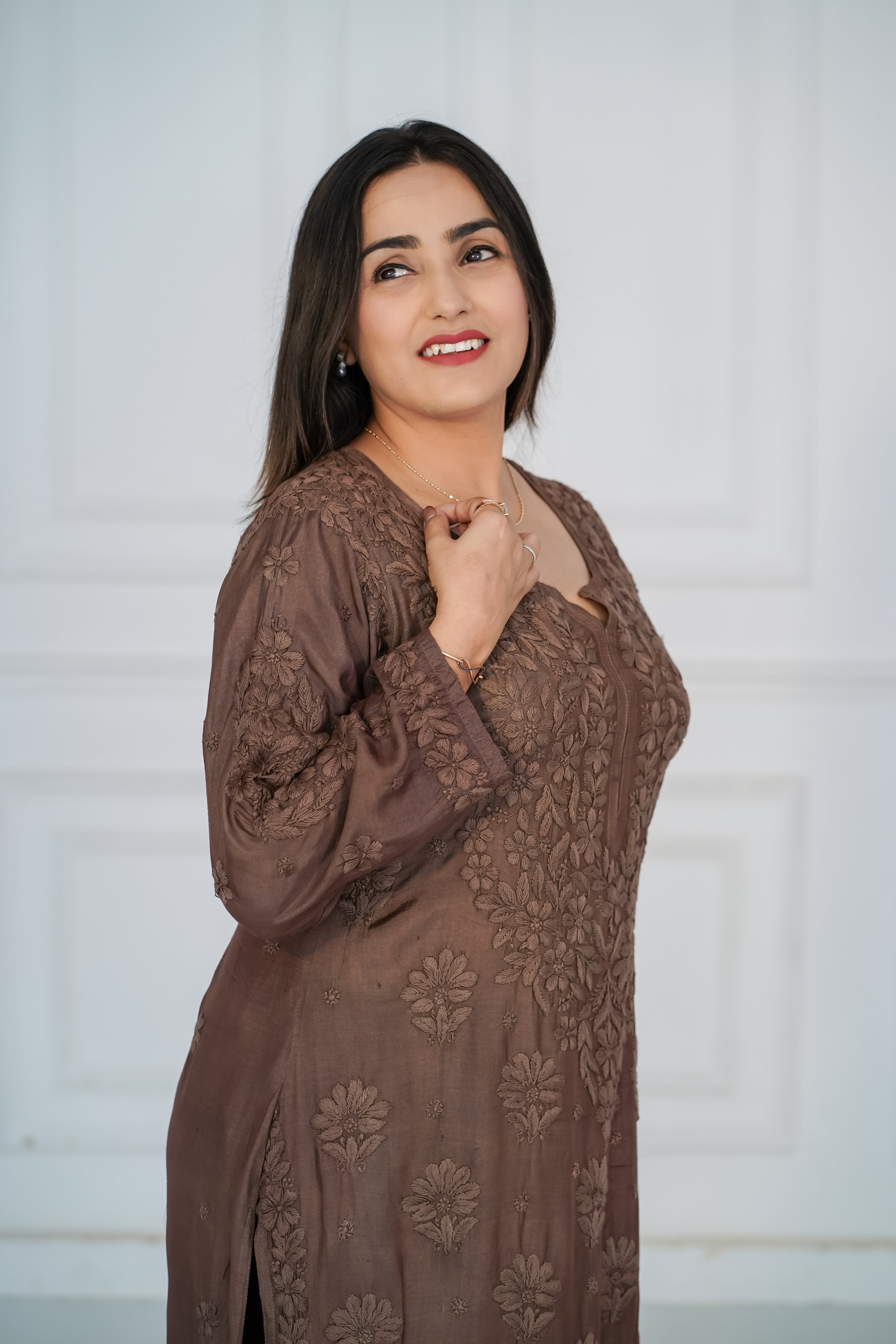 Viscose Long Kurti with 3D Chikankari