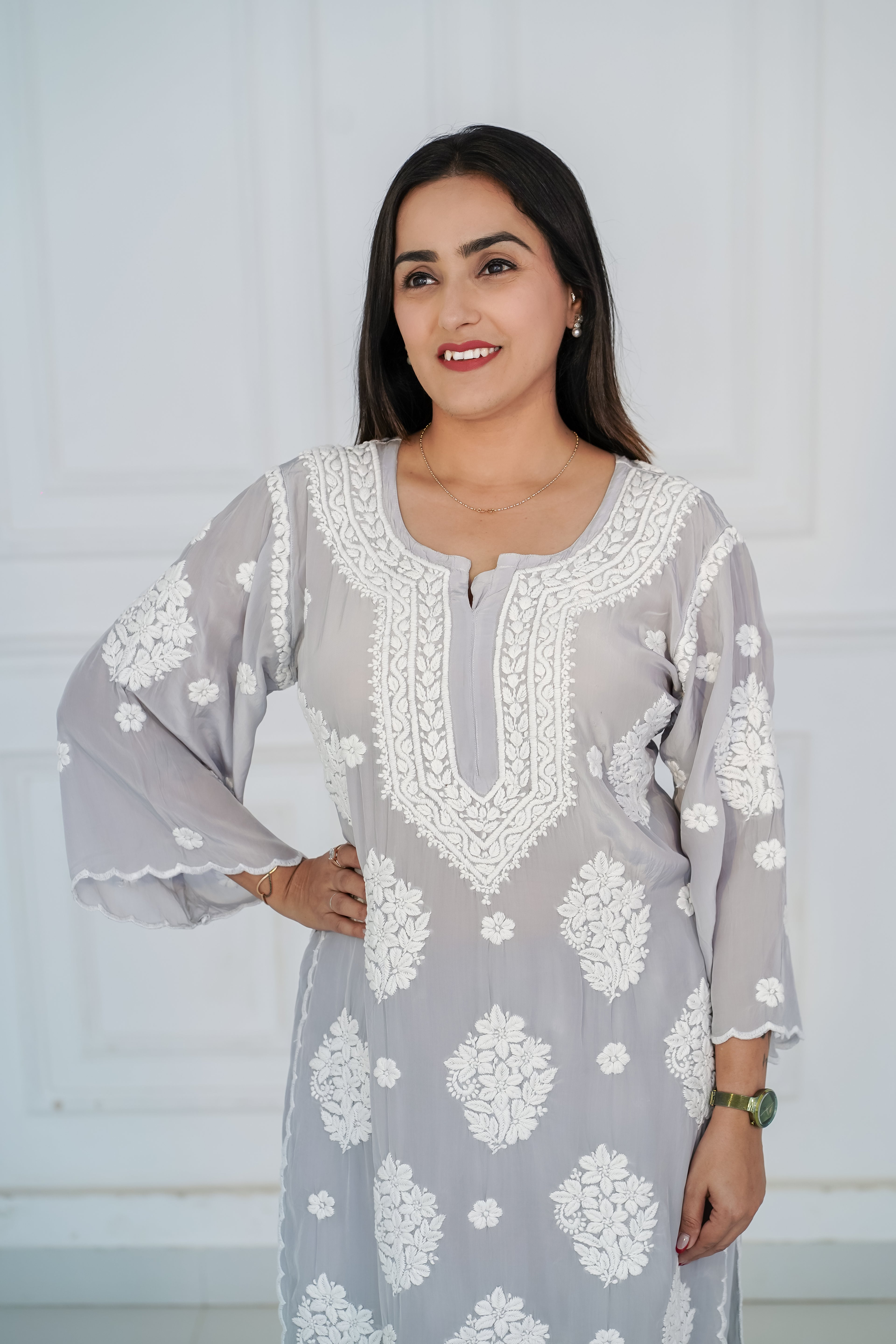 Pure Crepe 3D Chikankari Plazzo Set