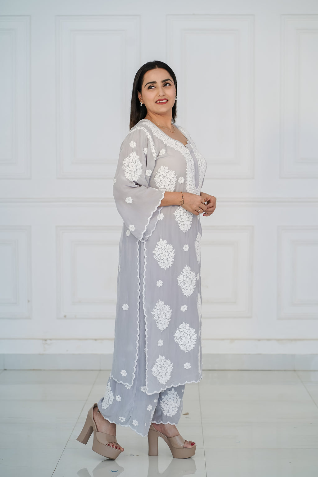 Pure Crepe 3D Chikankari Plazzo Set