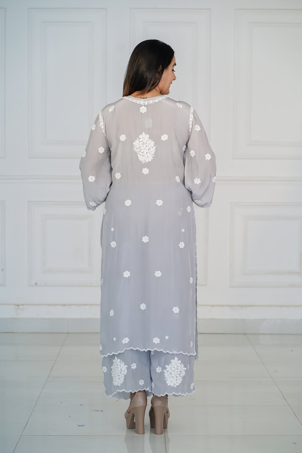Pure Crepe 3D Chikankari Plazzo Set