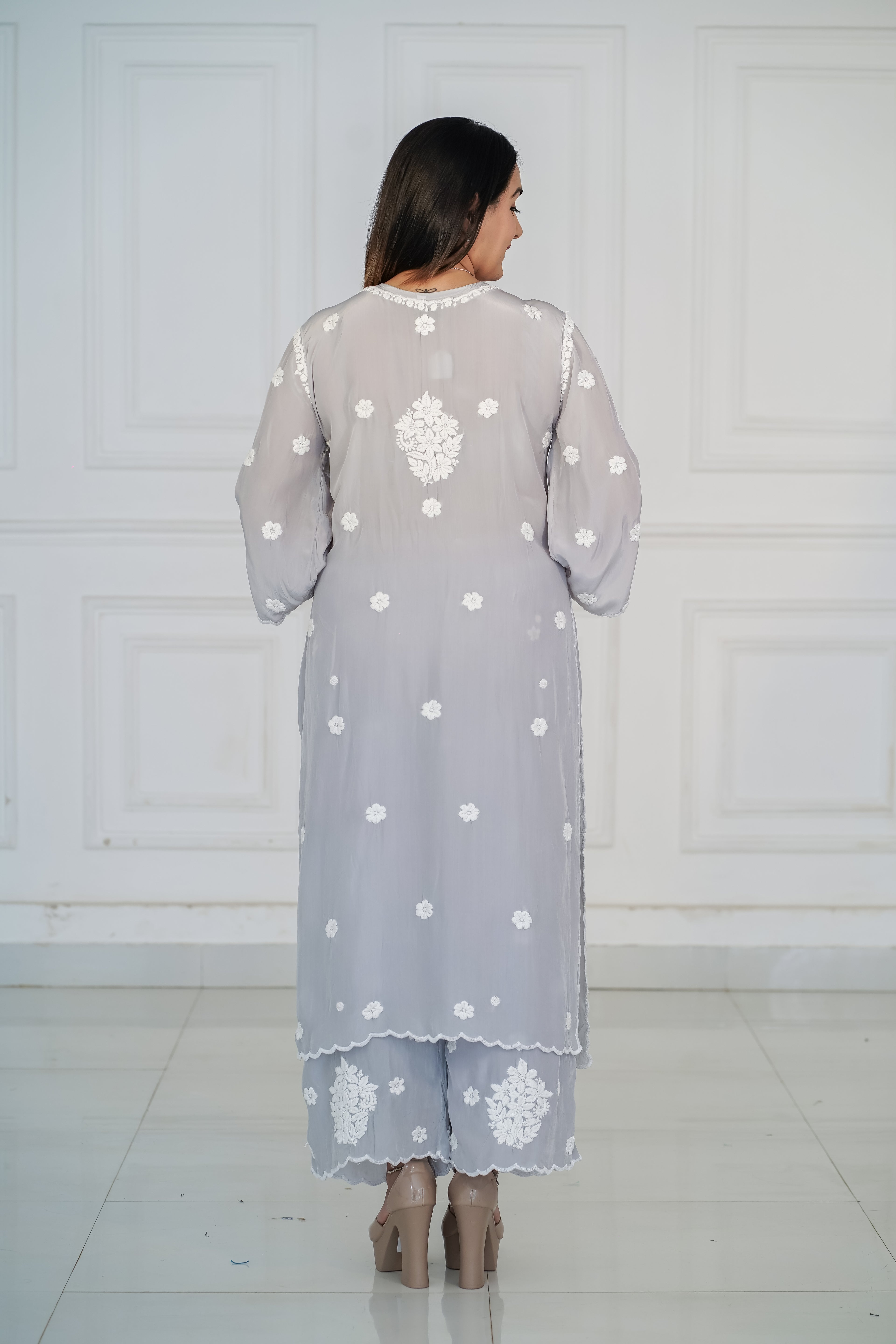 Pure Crepe 3D Chikankari Plazzo Set