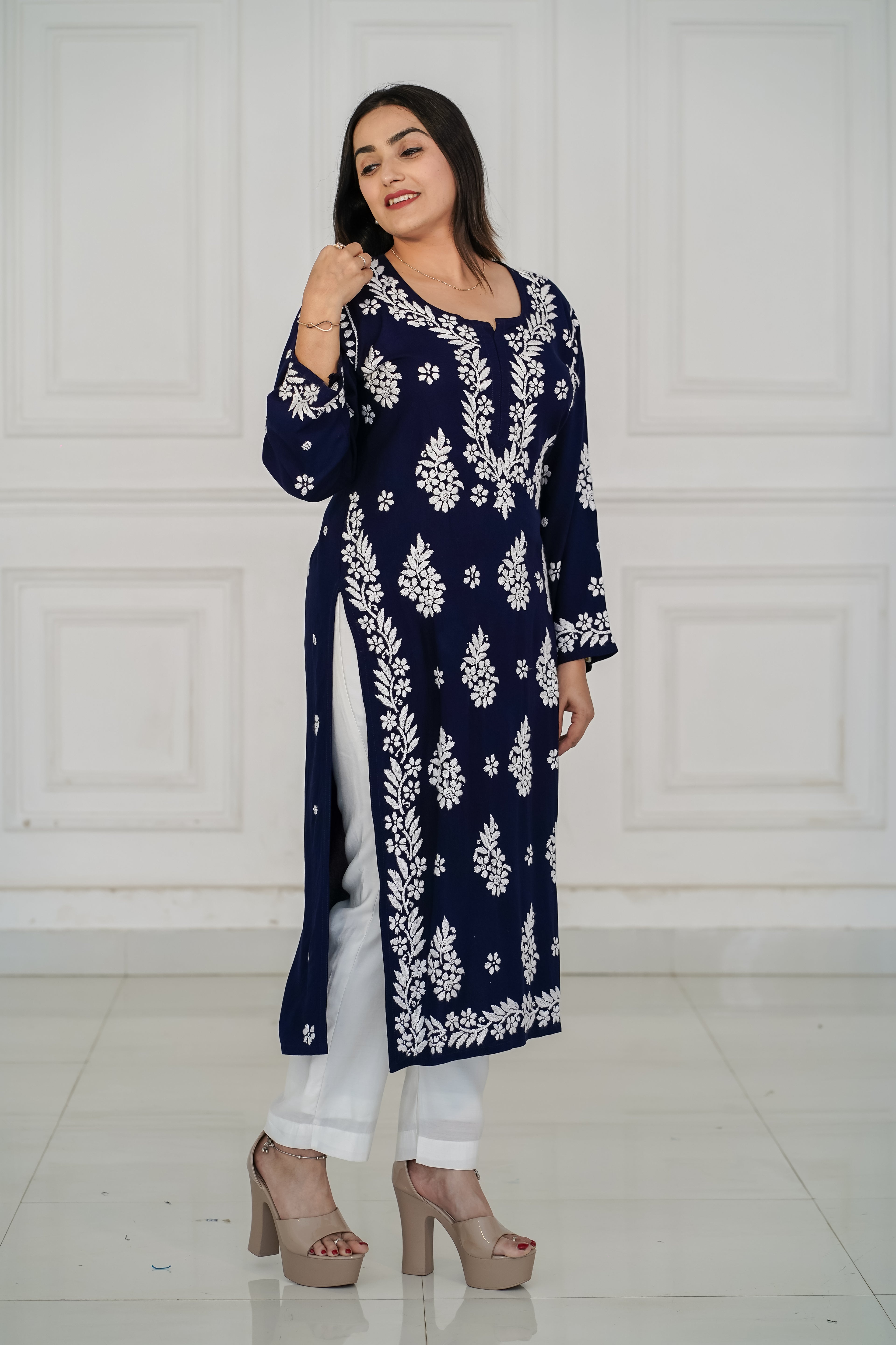 Royal Blue Rayon Long Kurti