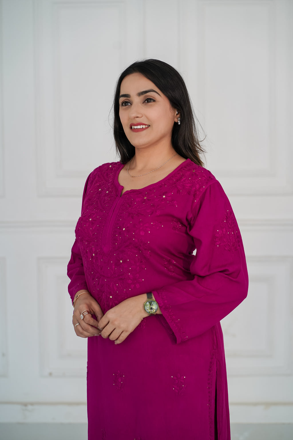 Rani Pink Long Chikankari Kurti